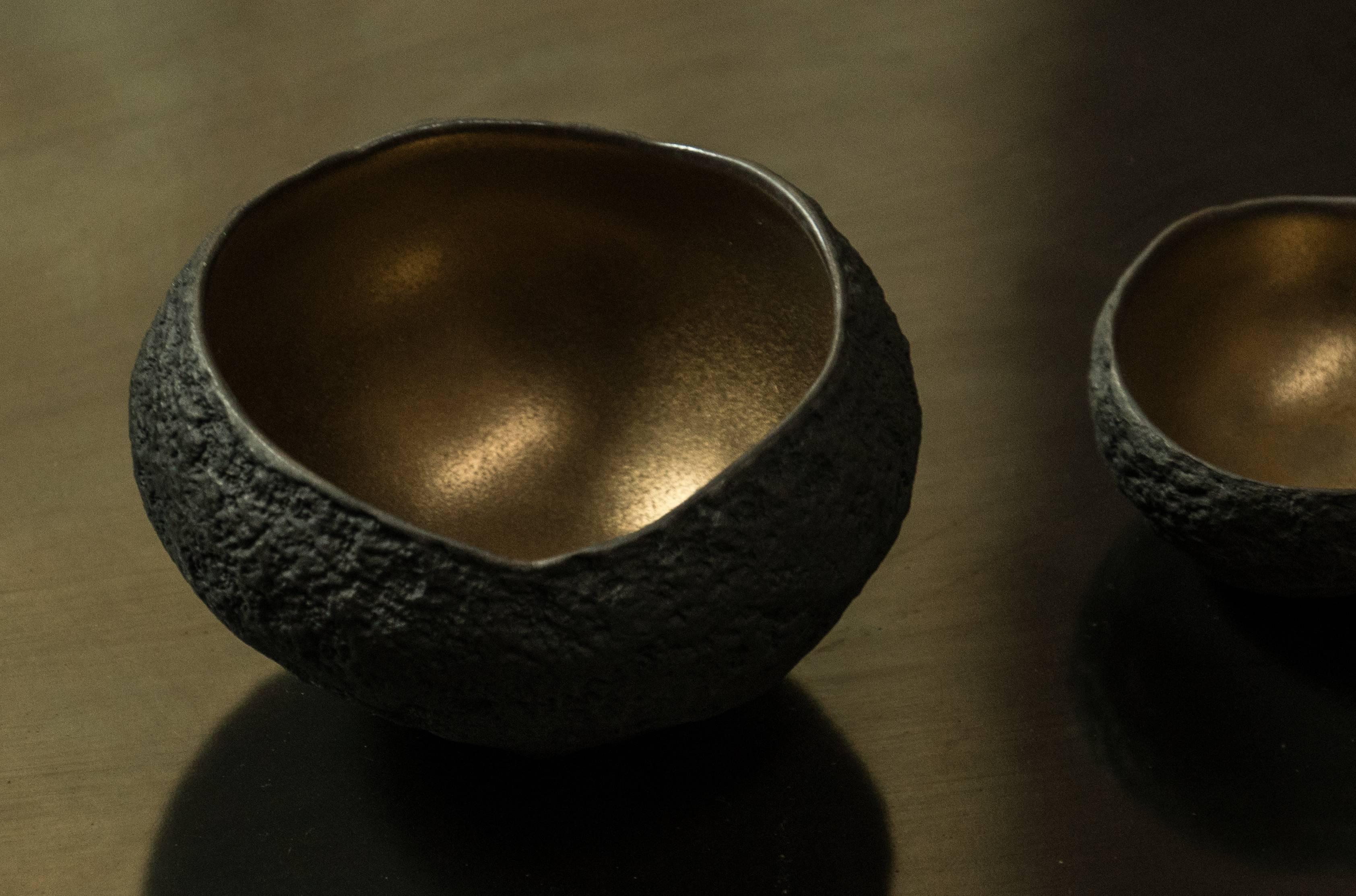 Fired Ceramic Bowls with Bronze Interior by Cristina Salusti