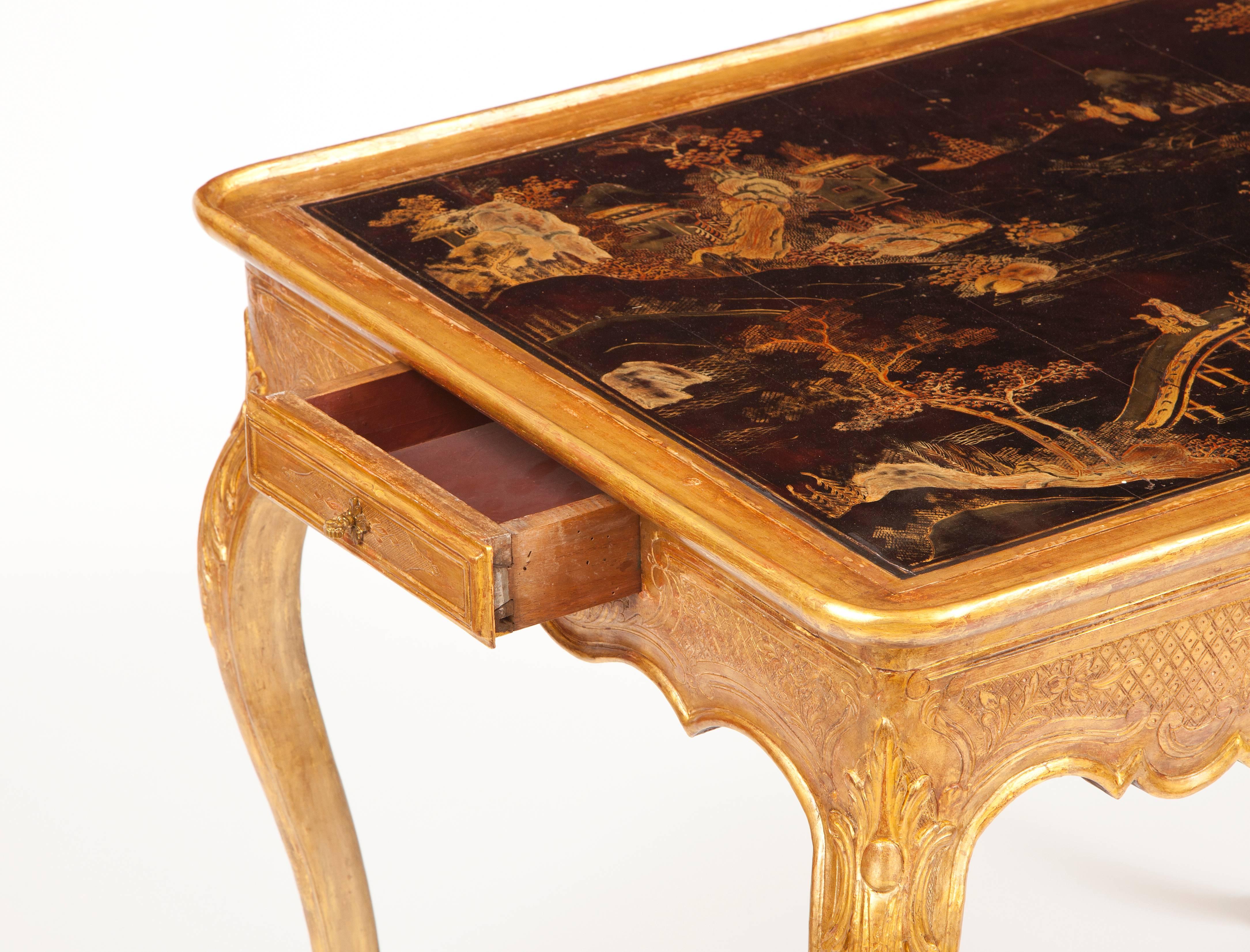 Giltwood Very Fine and Rare Louis XV Lacquer Top Table