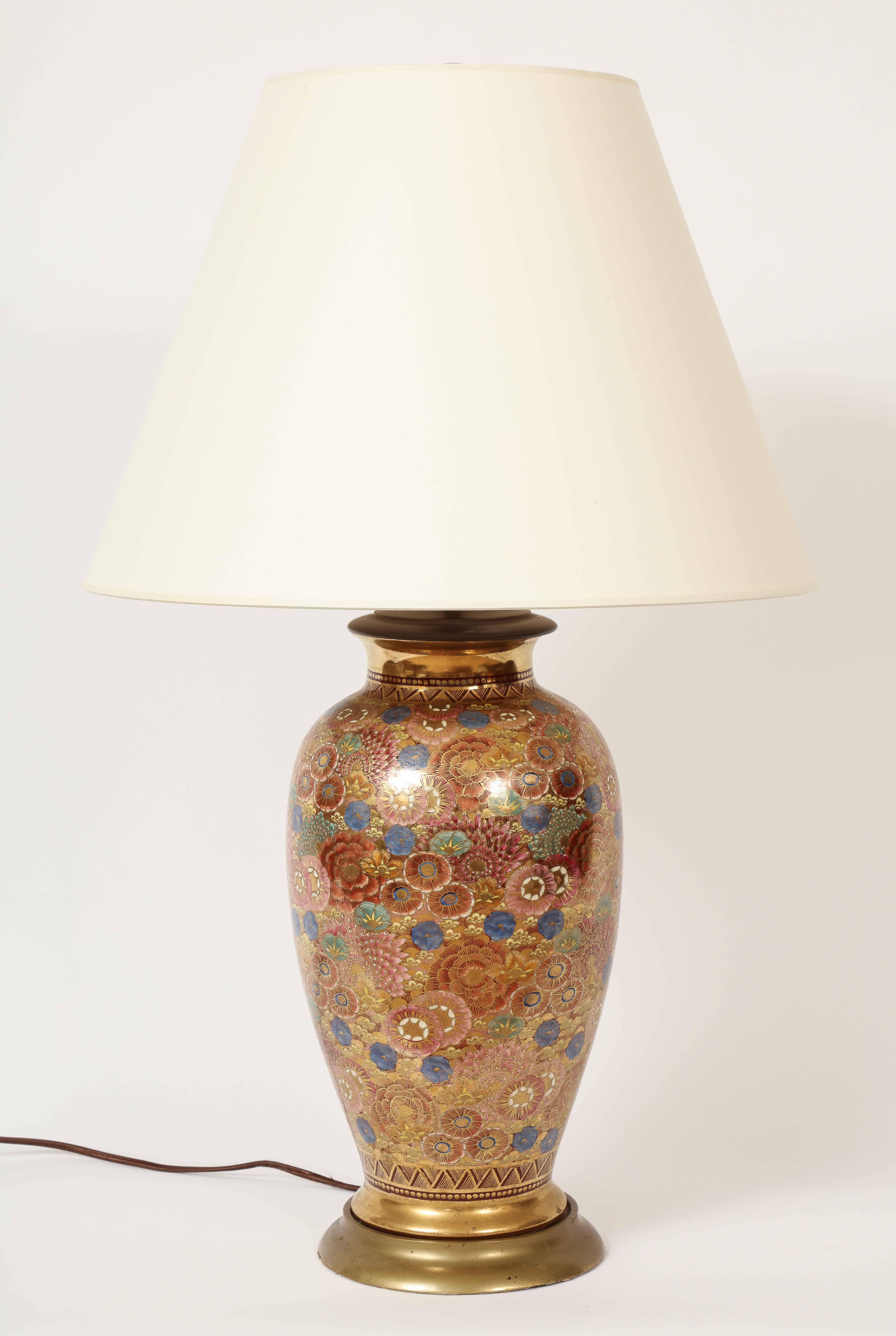Early 20th Century Pair of Chinese Thousand Flower Porcelain Lamps, circa 1920