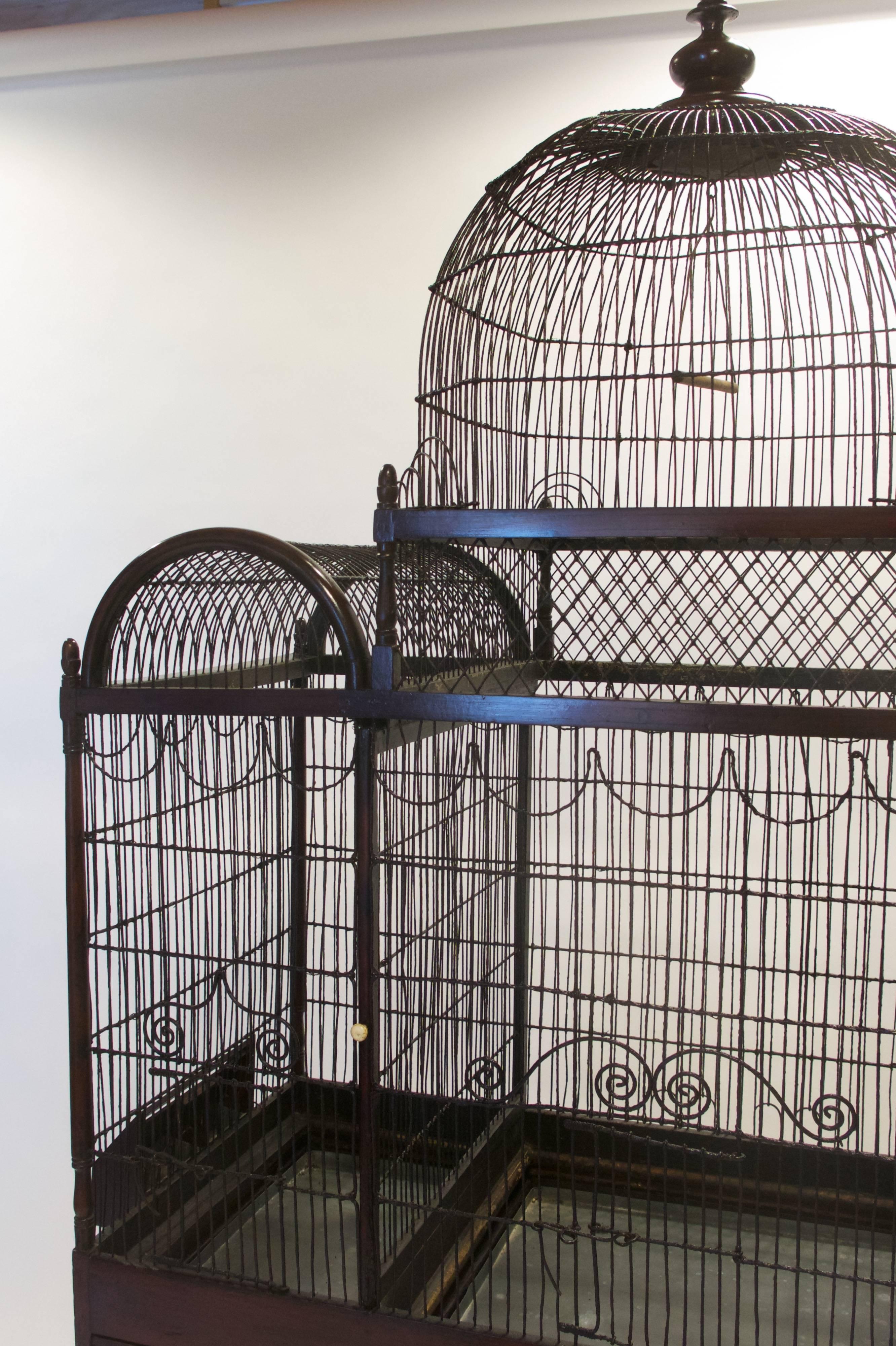 Galvanized Fine and Rare English George III Birdcage on Stand, circa 1780 For Sale
