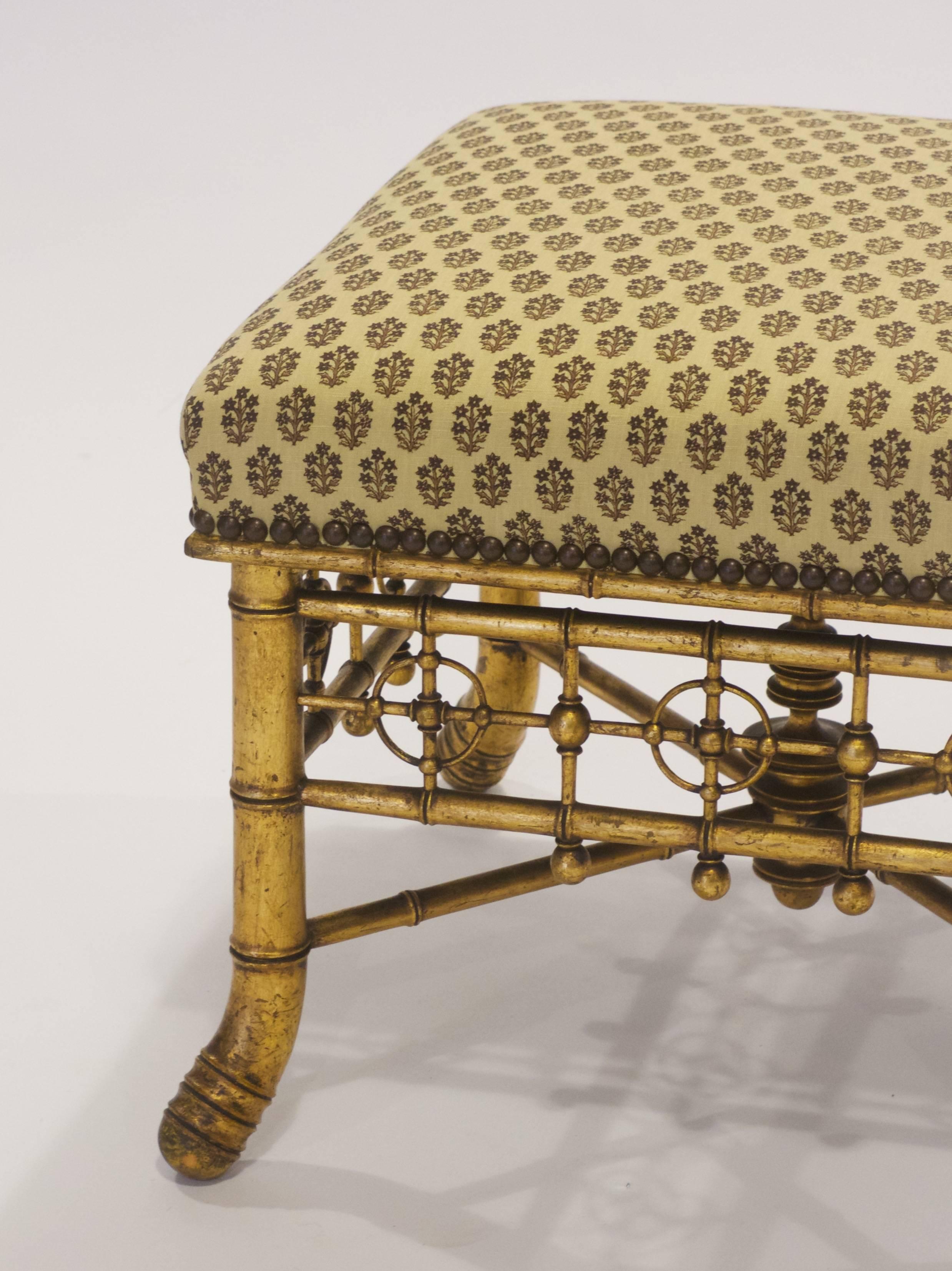 French Napoleon III Giltwood Faux Bamboo Stool, circa 1879 In Excellent Condition In New York, NY