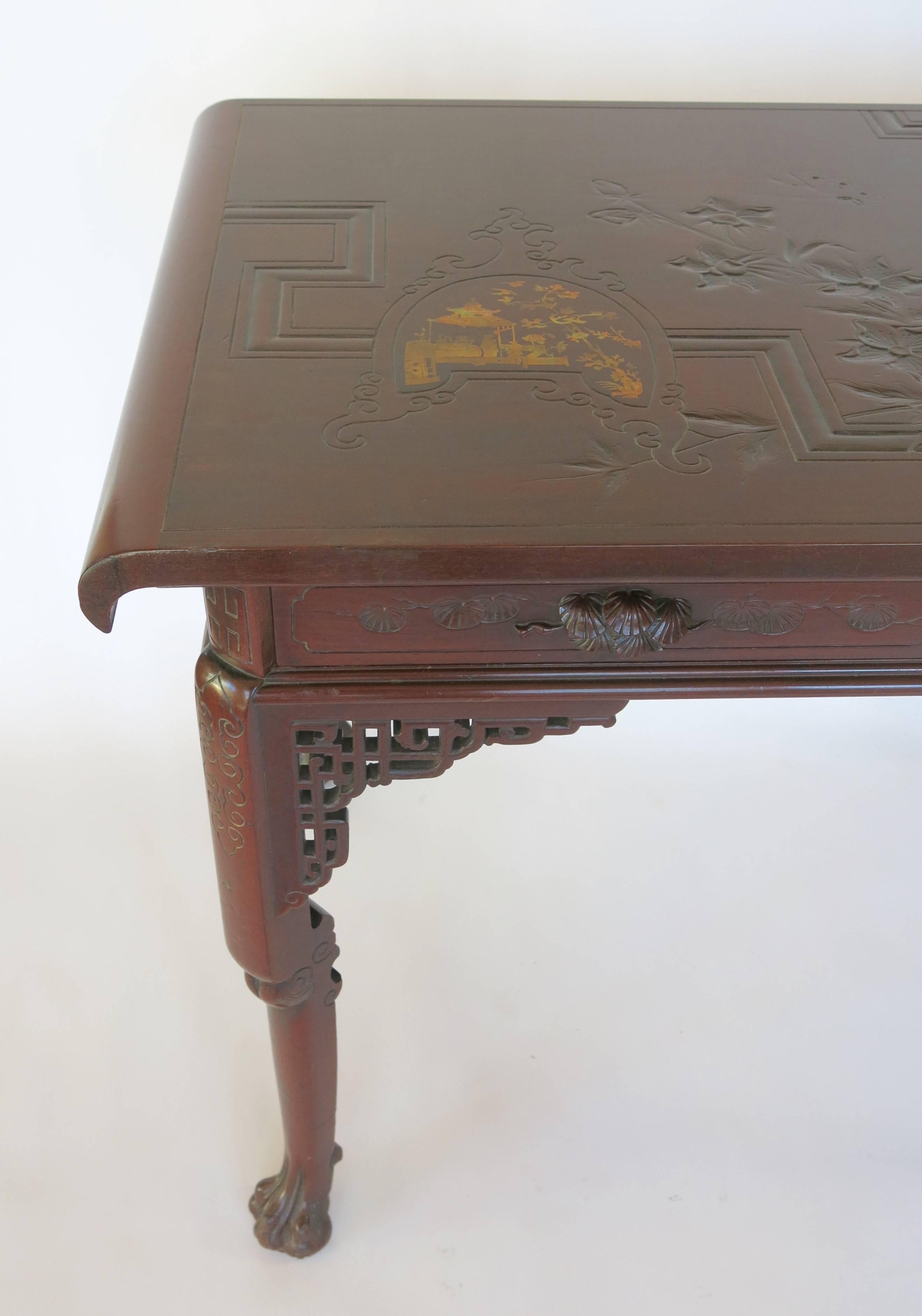 Mother-of-Pearl Rare French Japonisme Table by Gabriel Viardot, circa 1880