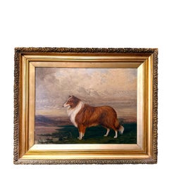 Dipinto a olio del XIX secolo su tavola raffigurante un cane