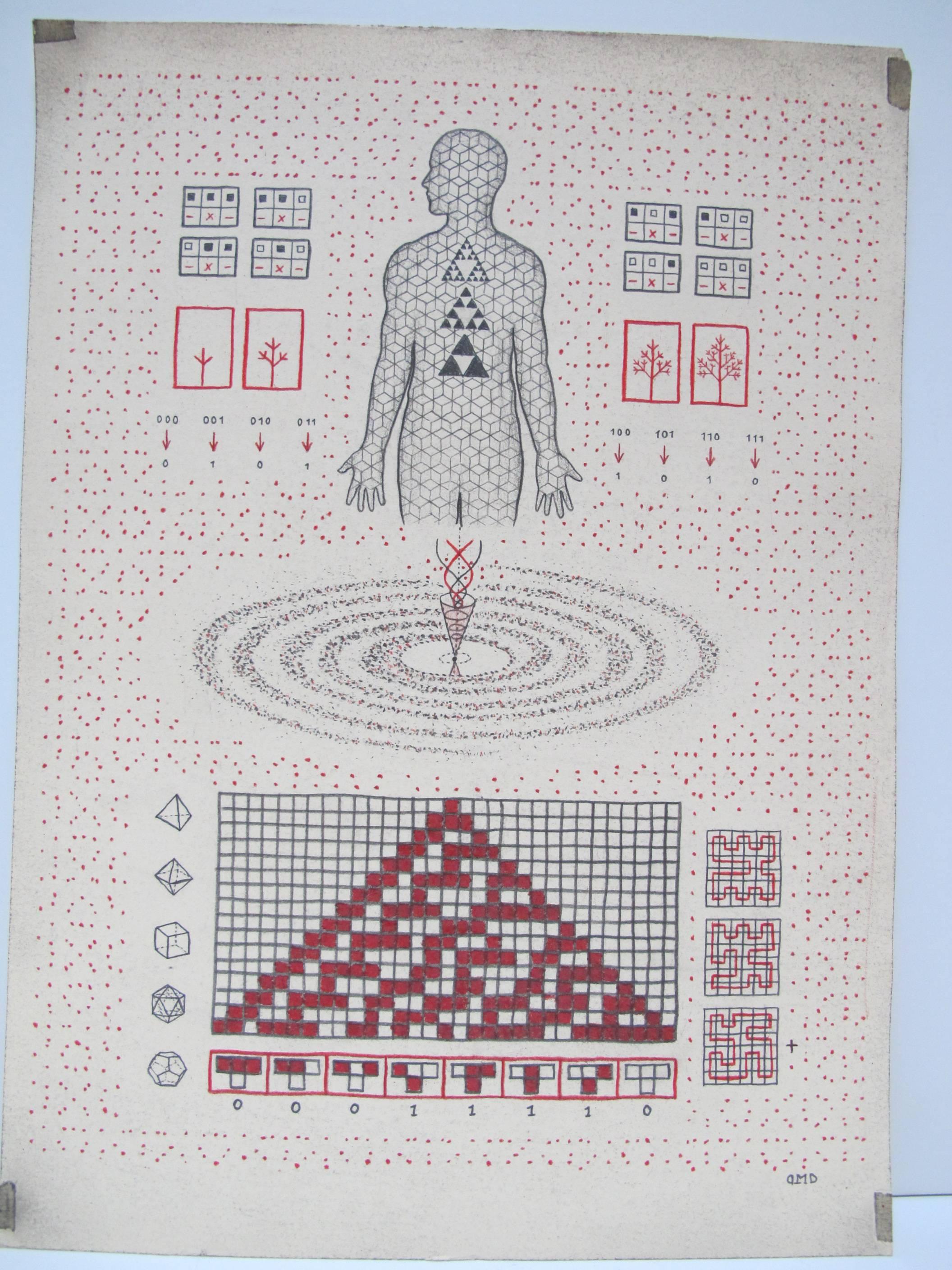 Outsider Art Cellular Automation Drawing by Daniel Martin Diaz For Sale