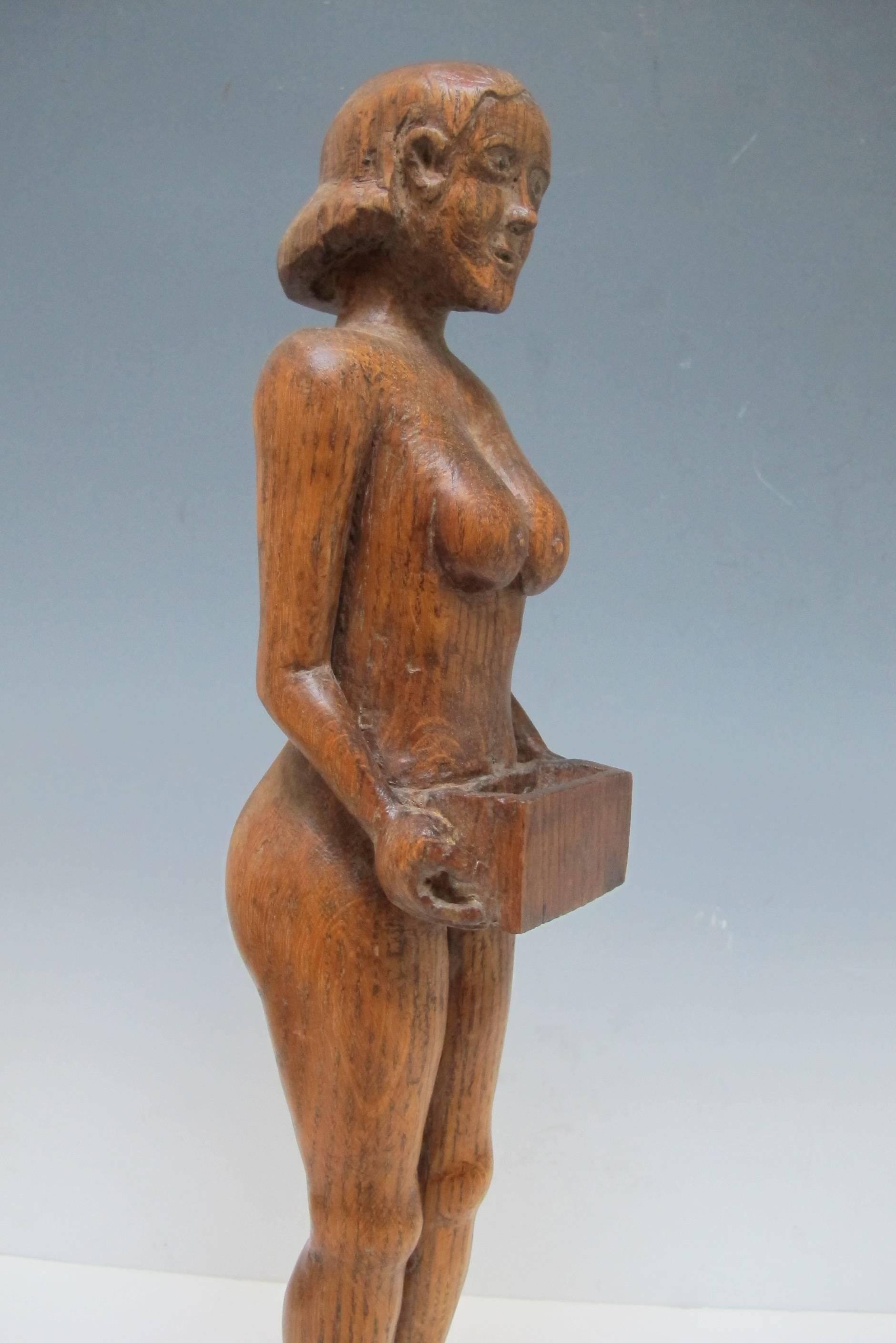 Carved Wood Nude Woman Match Holder In Excellent Condition In New York, NY