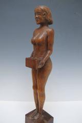 Carved Wood Nude Woman Match Holder