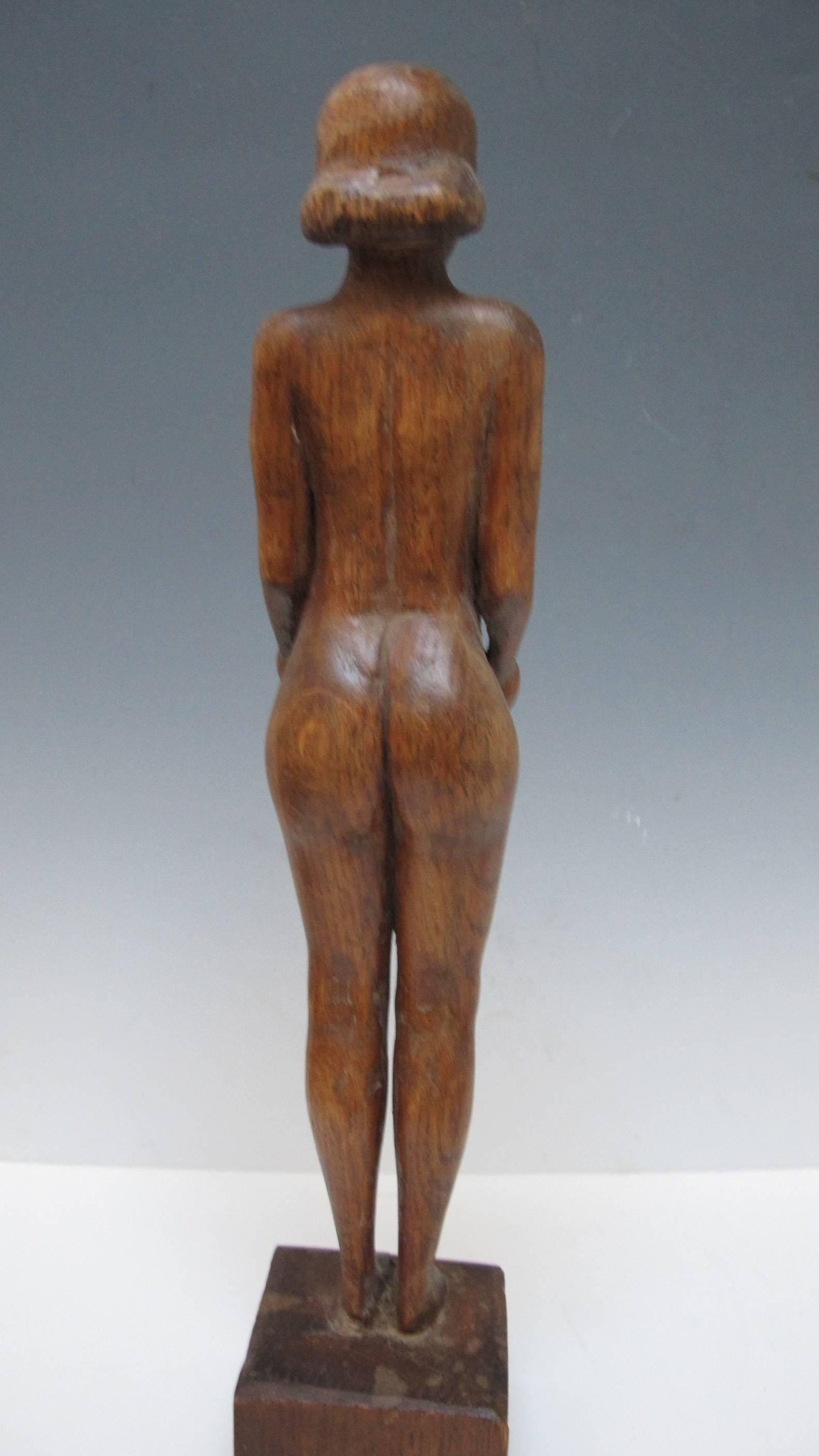 Carved Wood Nude Woman Match Holder 1
