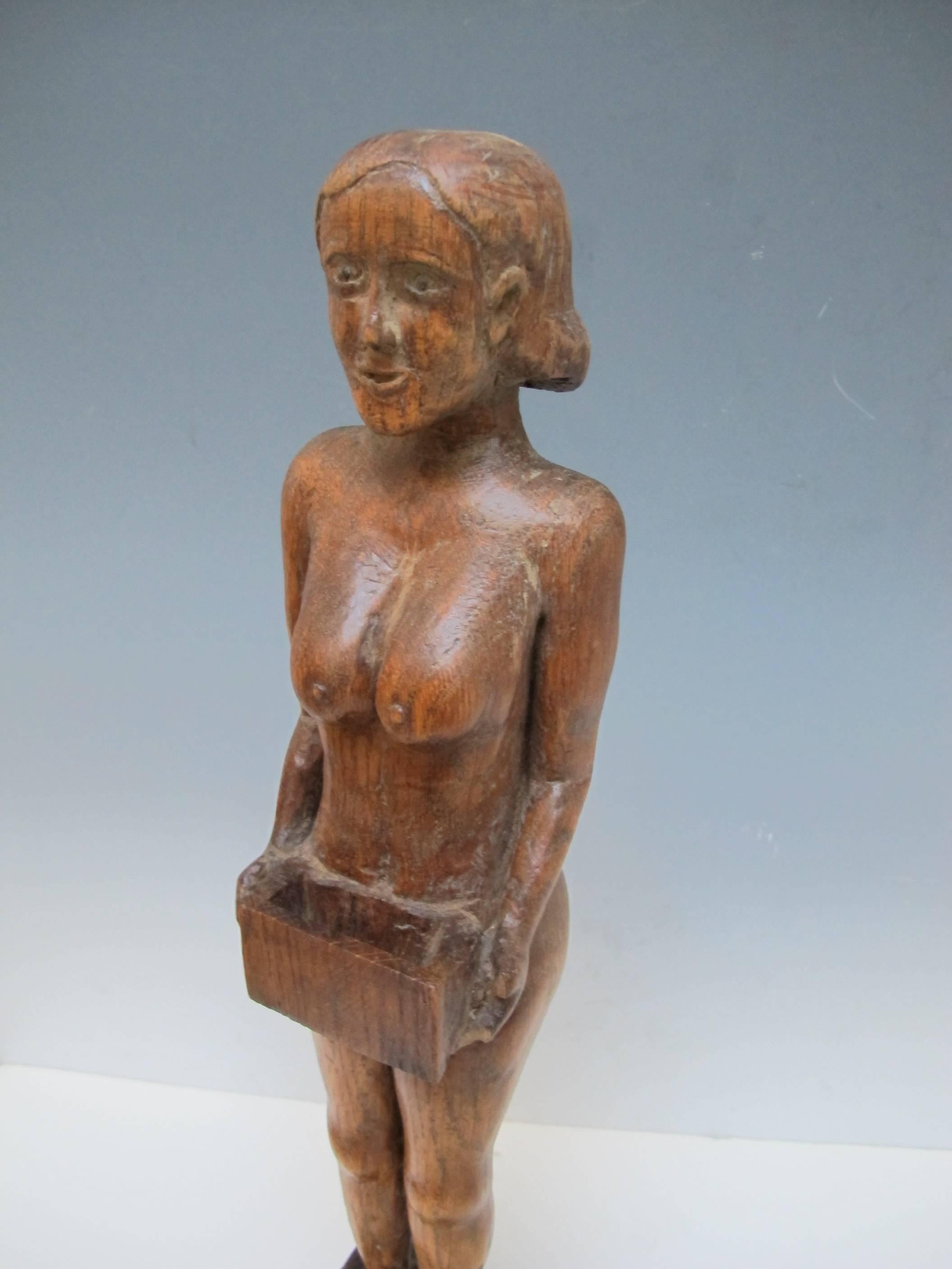 Carved Wood Nude Woman Match Holder 2