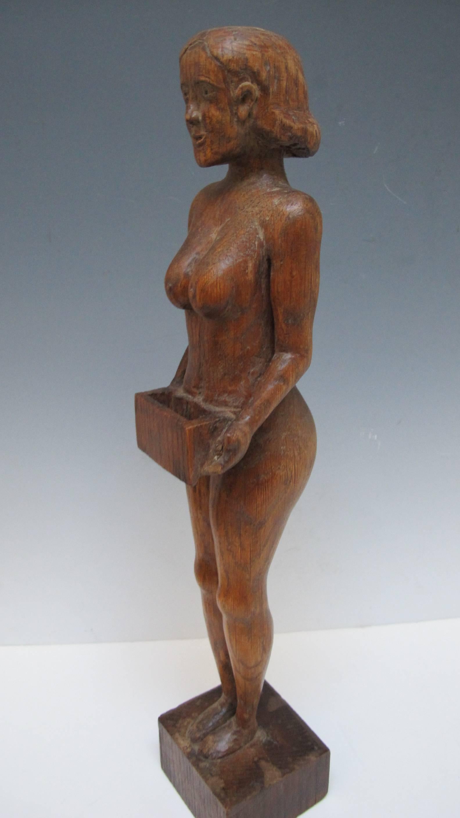 Carved Wood Nude Woman Match Holder 3