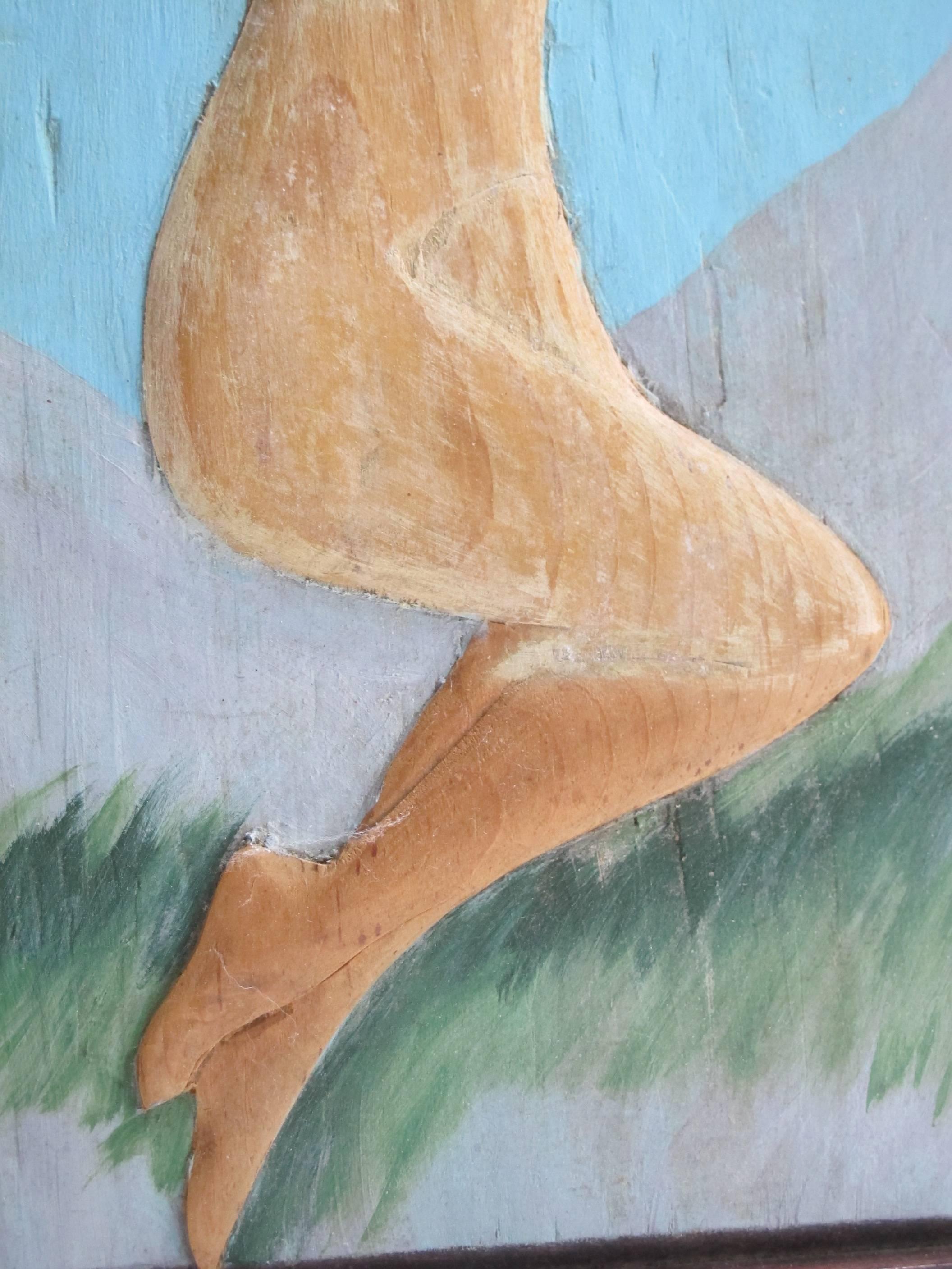 American Carved and Painted Nude Wood Relief For Sale