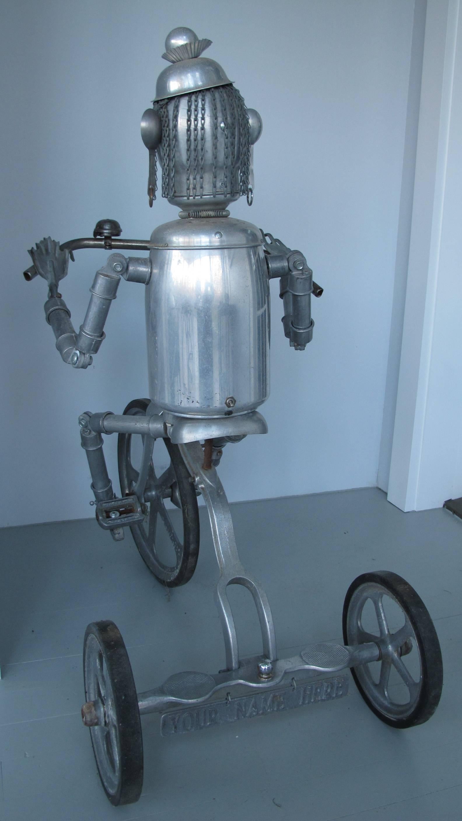 Late 20th Century Robot Riding an Aluminum Tricycle For Sale
