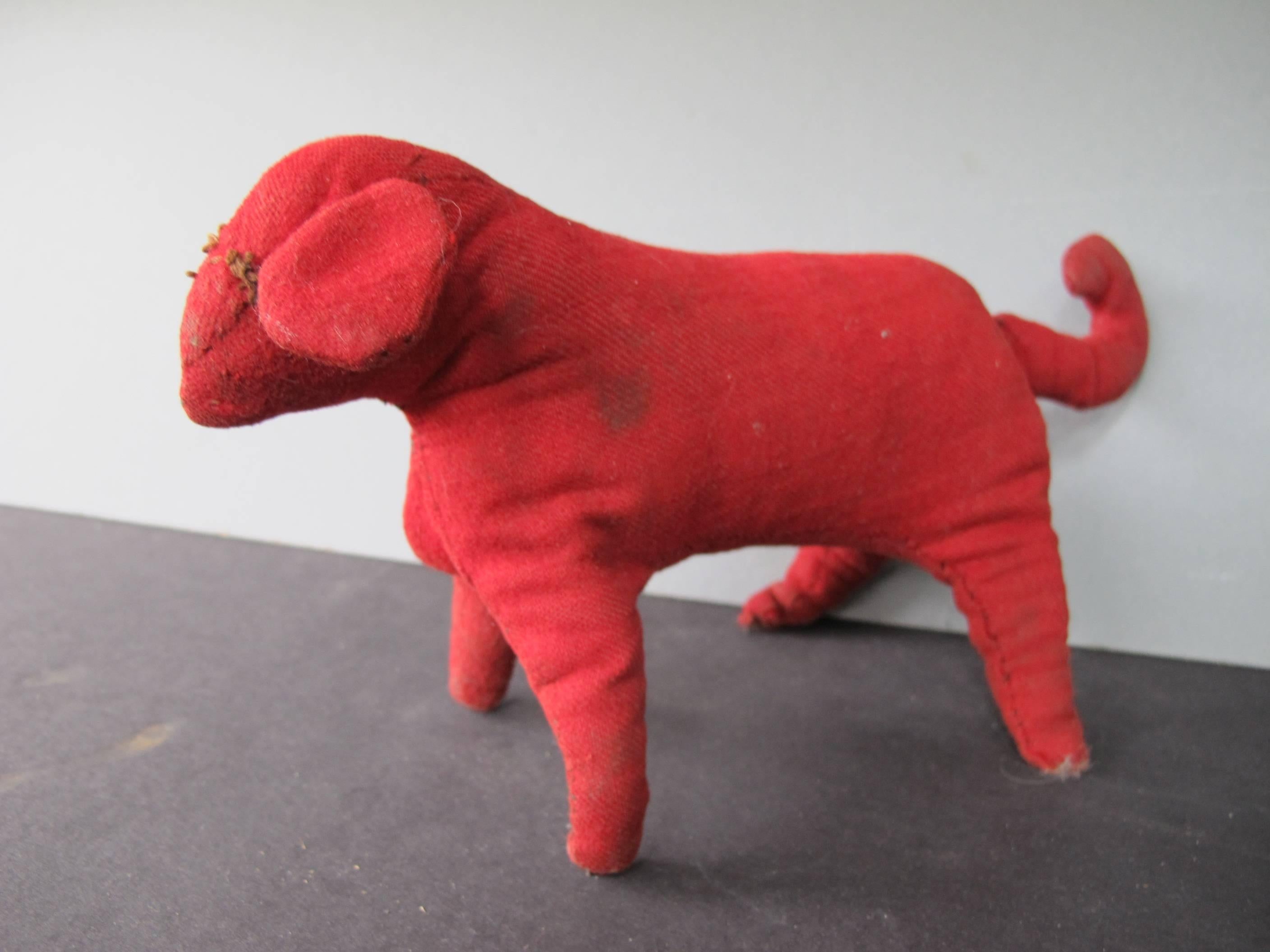 Folk Art Child's Cloth Red Dog Toy