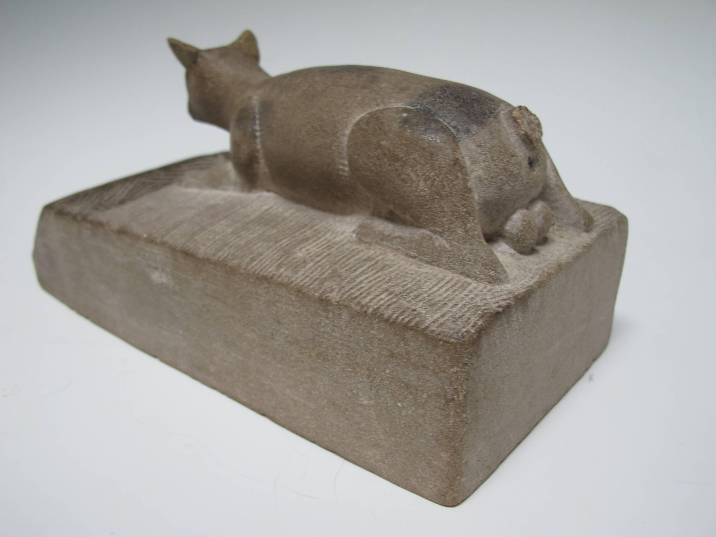 Stone Match Holder with Dog In Good Condition In New York, NY