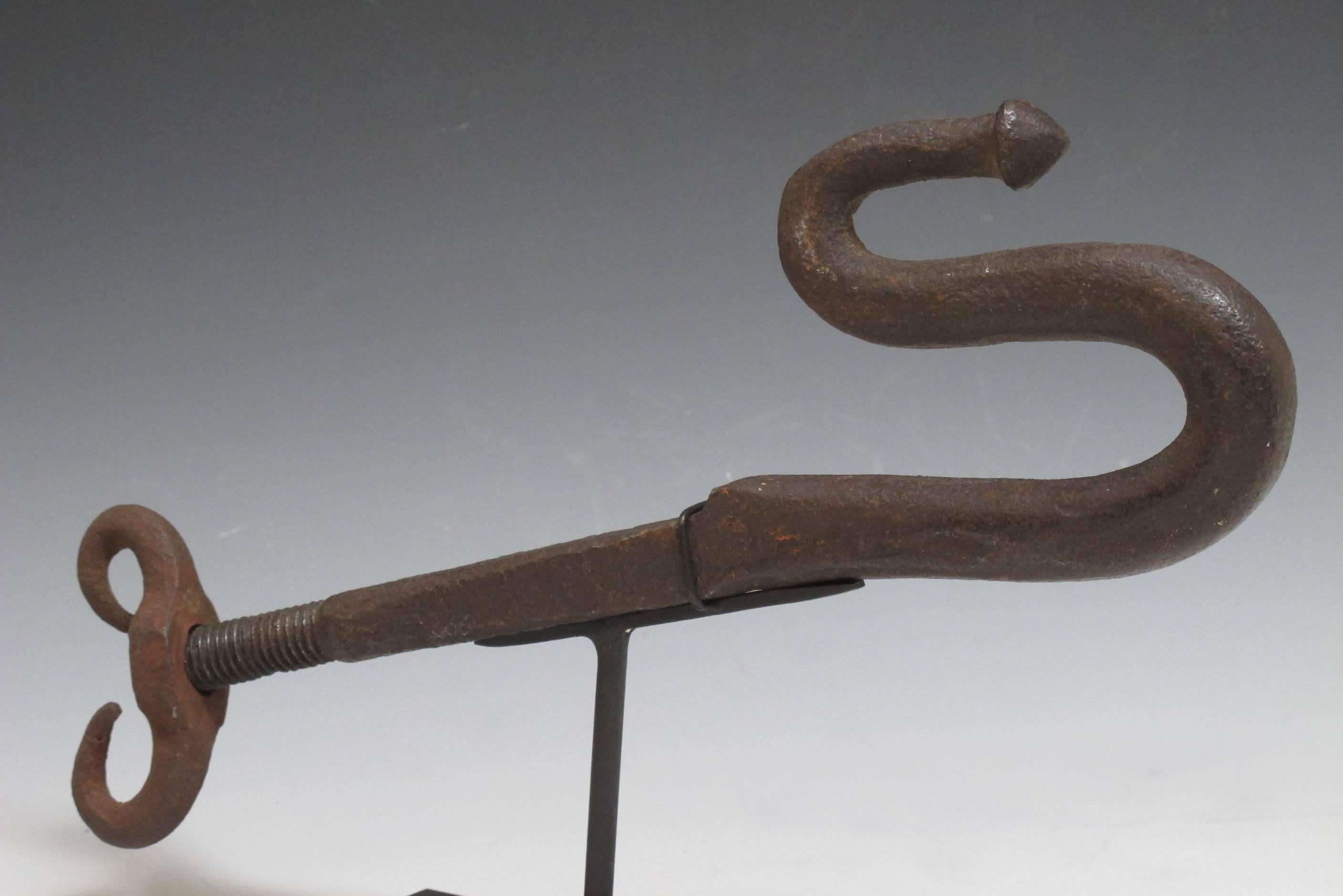 Forged Iron Snake Hook From a Conestoga Wagon In Excellent Condition For Sale In New York, NY