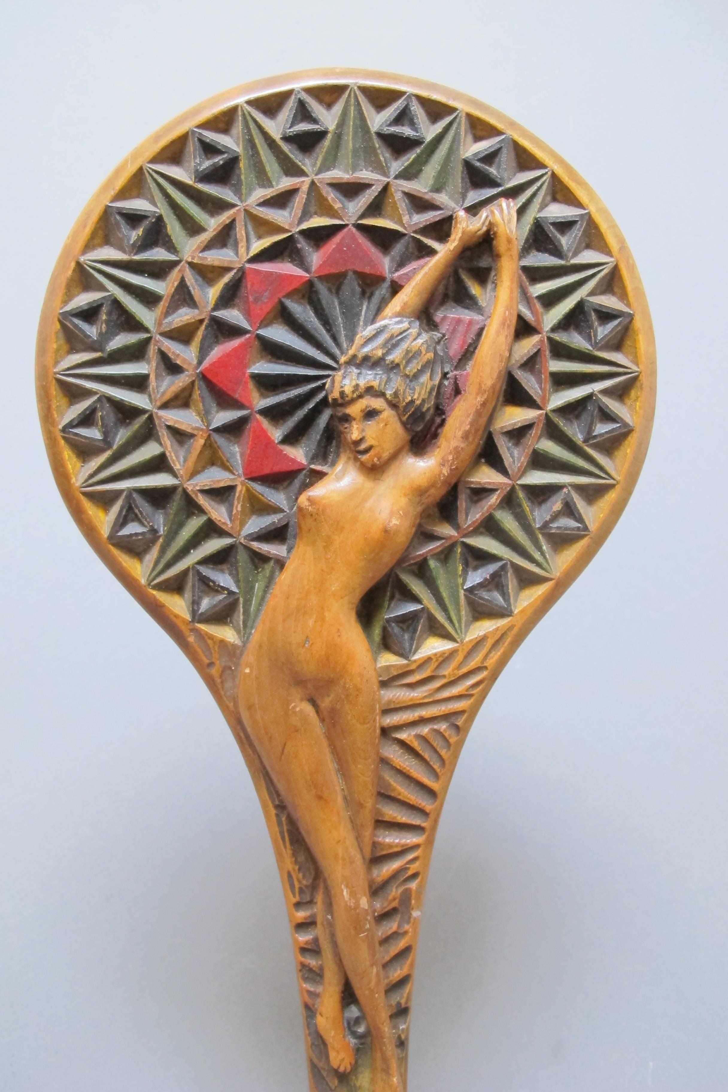 Art Deco Fantasy Figural Nude Hand Mirror