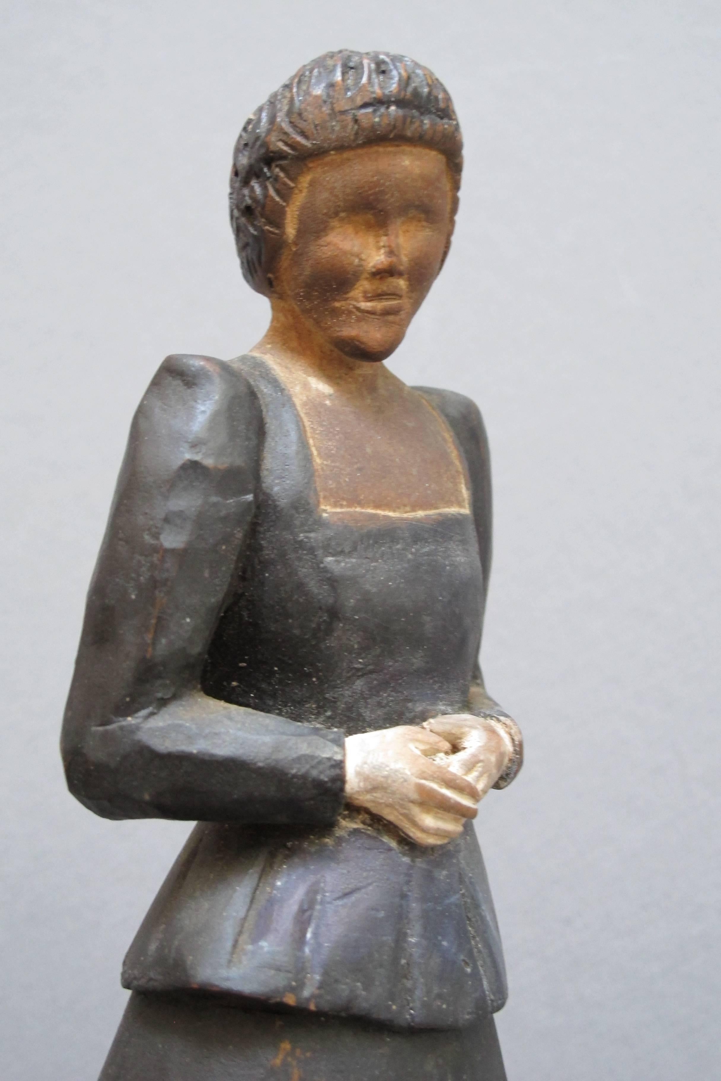 Carved Wood Lady in Long Dark Dress 3