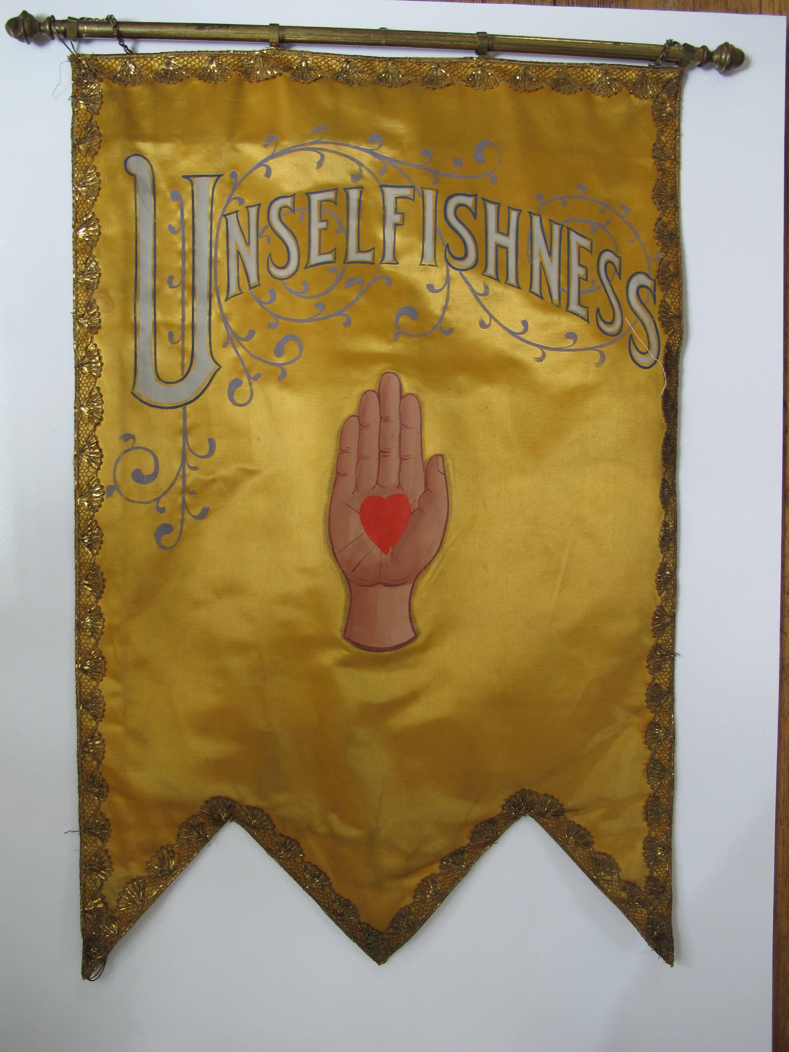 Folk Art Odd Fellows Lodge Unselfish Painted Banner