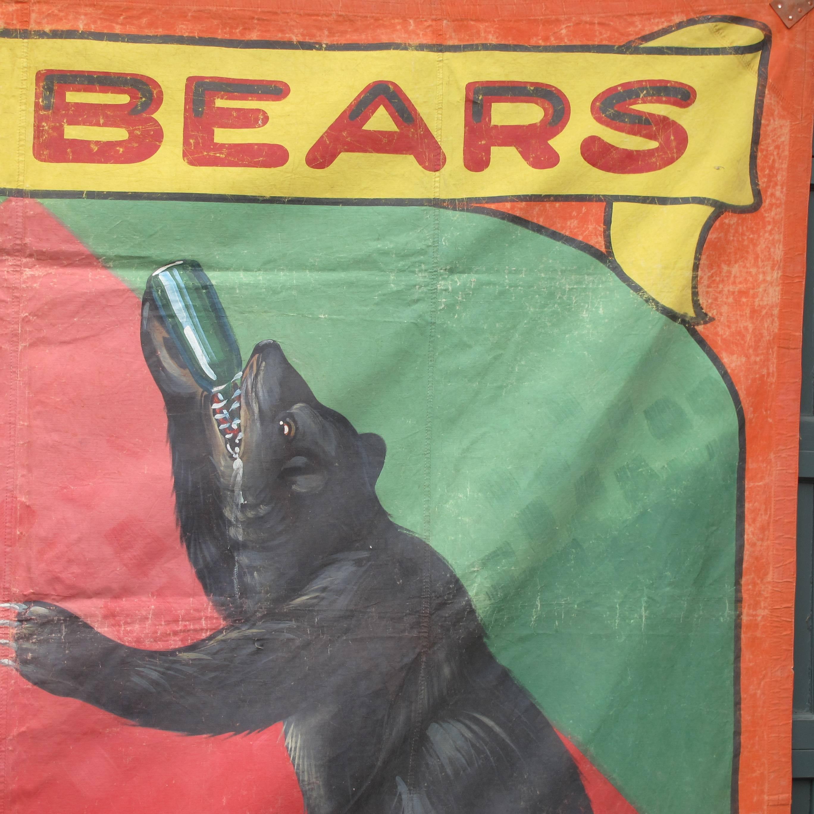 Folk Art Thirsty Baby Bears Carnival Sideshow Banner For Sale