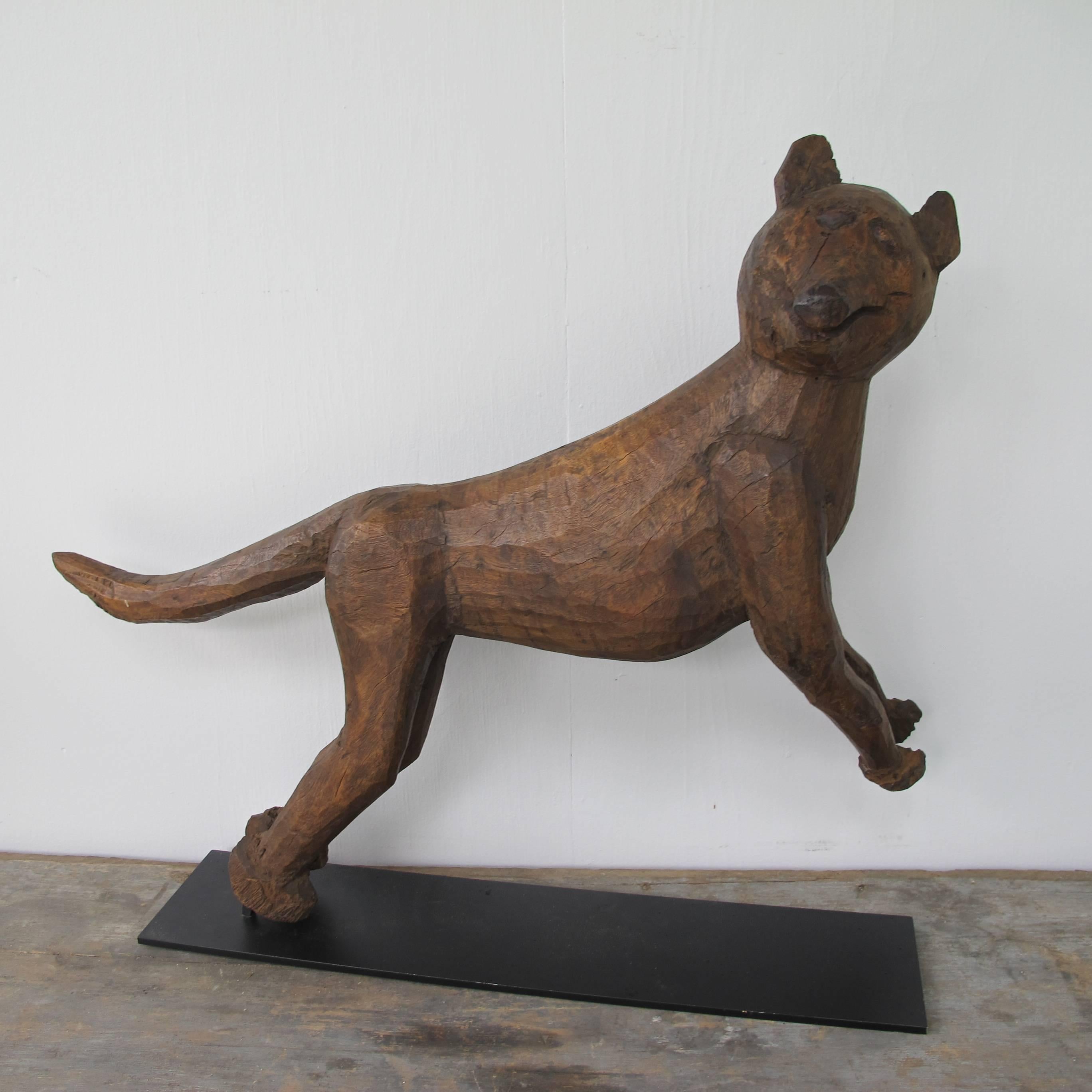 Folk Art Carved Wood Fox Pouncing For Sale