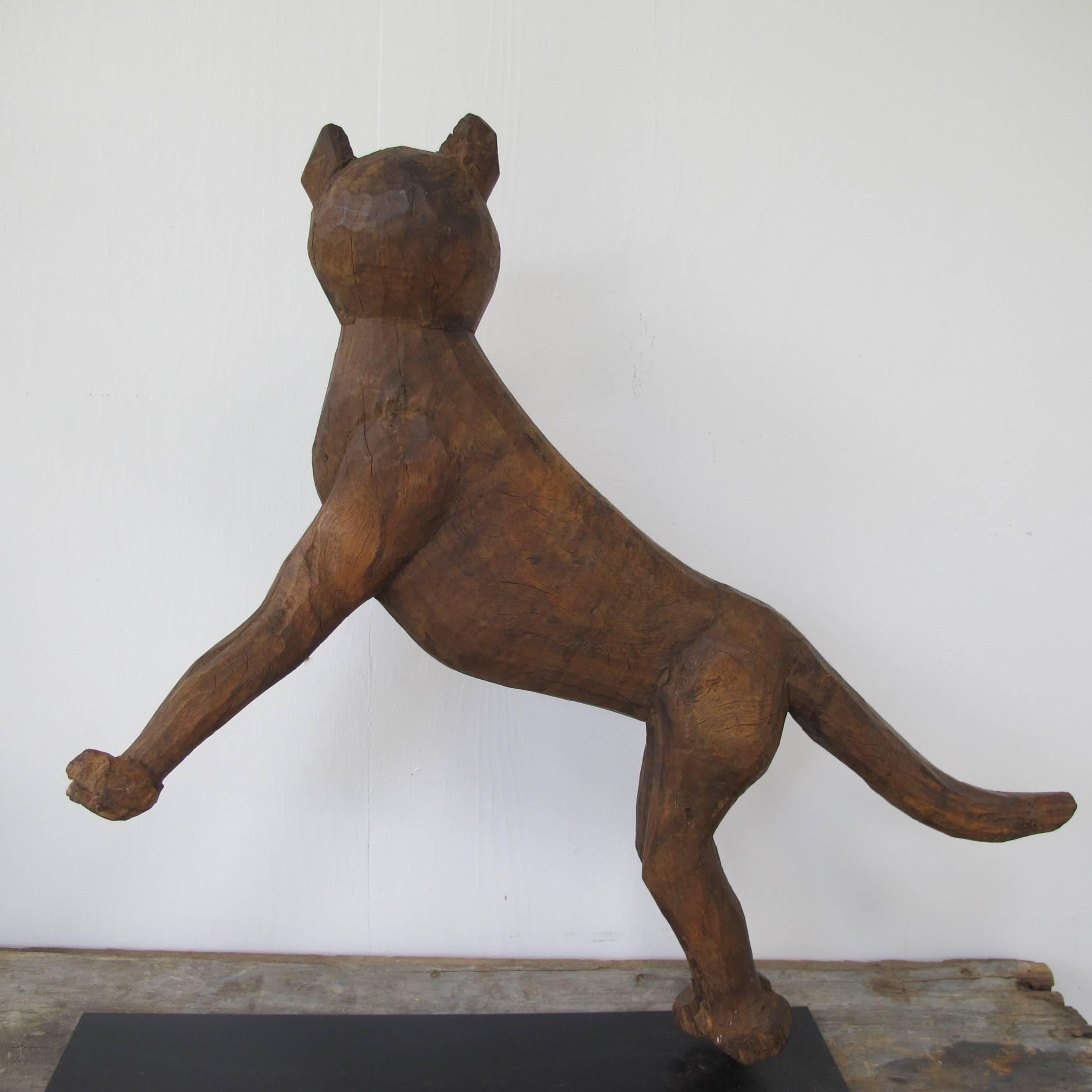 20th Century Carved Wood Fox Pouncing For Sale