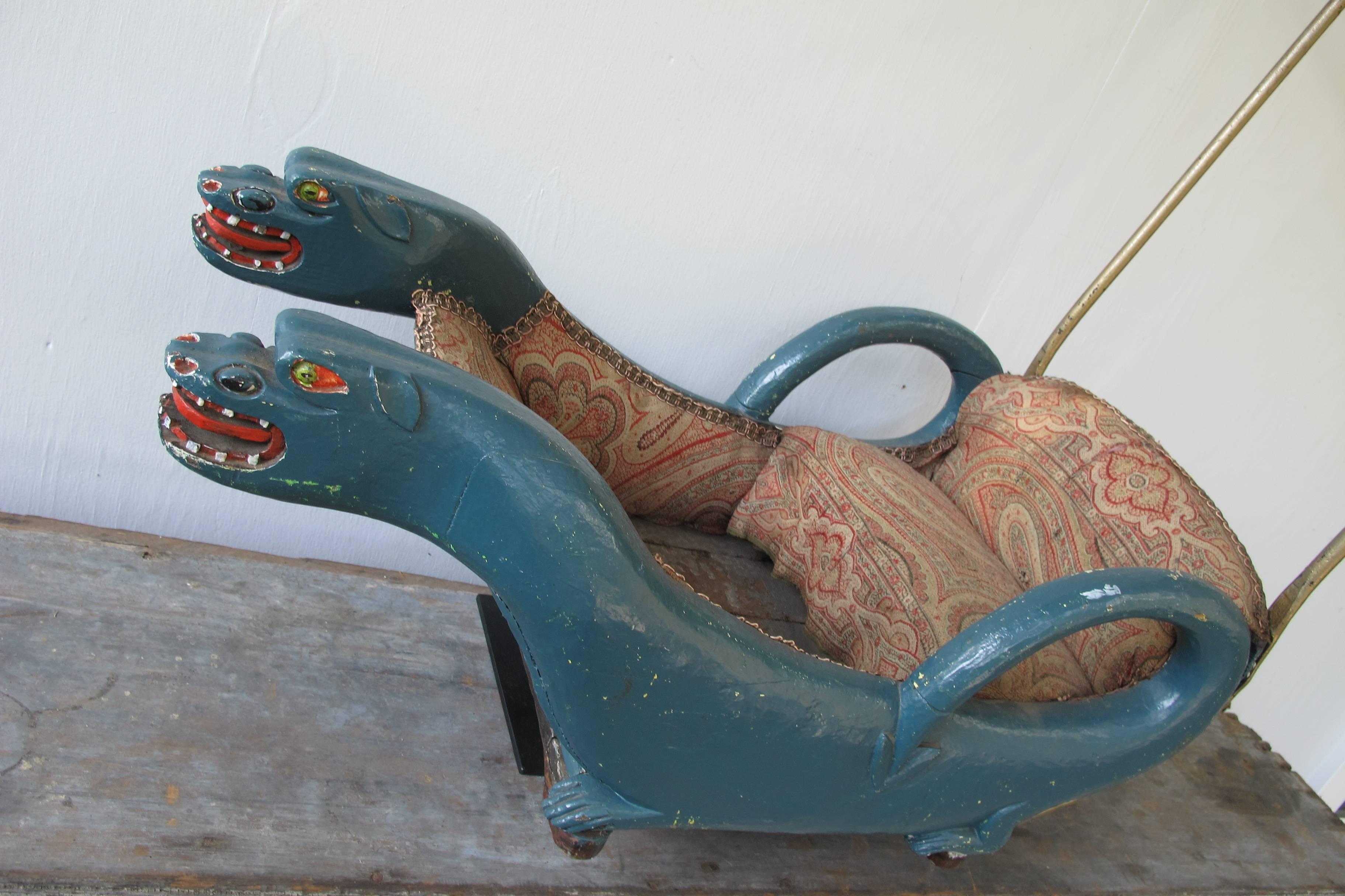 Folk Art Double Dragon Child's Push Cart For Sale