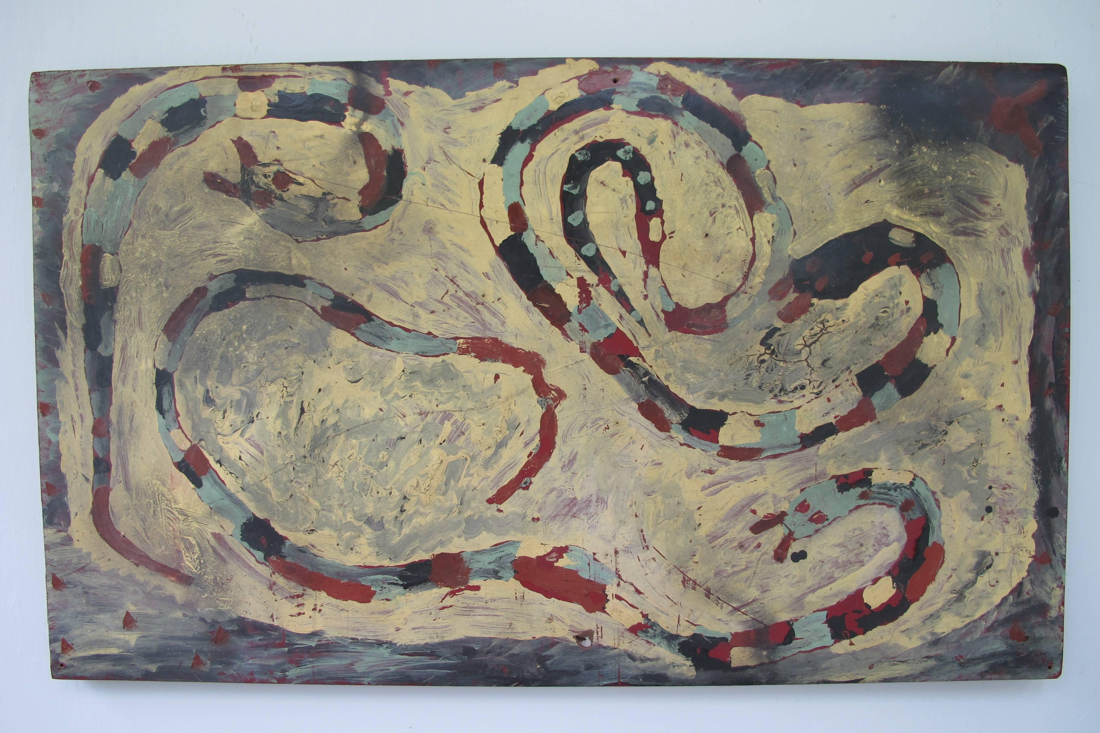 American Painting of Snakes by Outsider Artist Clyde Jones