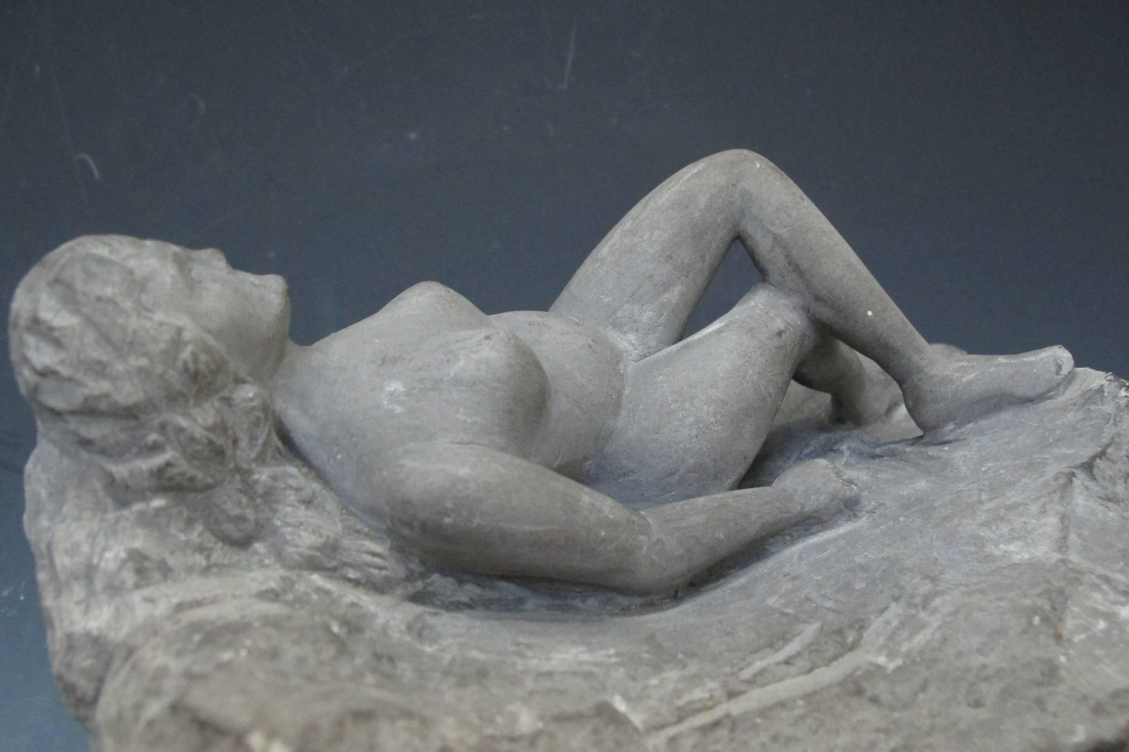 20th Century Carved Nude Woman Laying on Stone Folk Sculpture For Sale