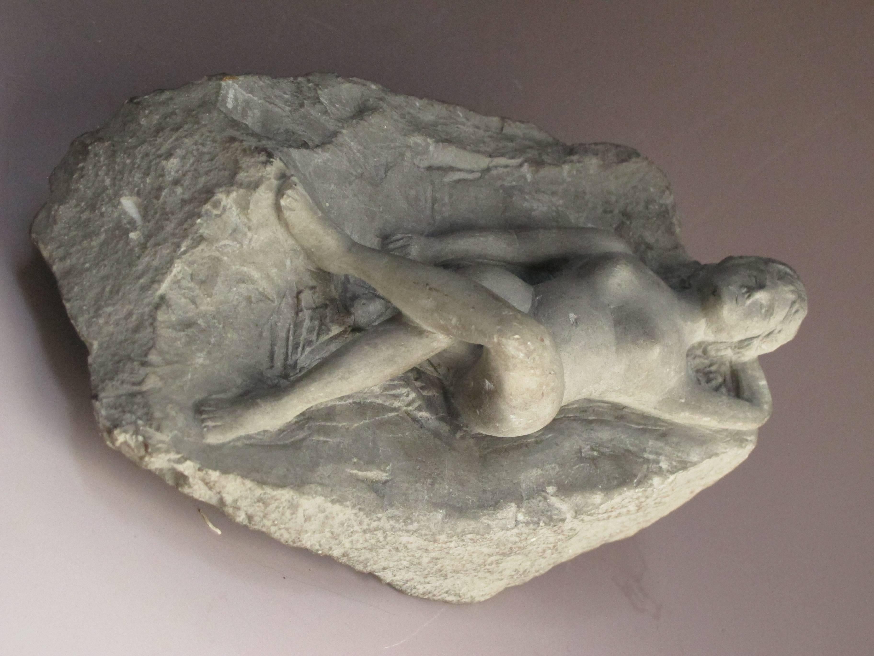 Carved Nude Woman Laying on Stone Folk Sculpture For Sale 3