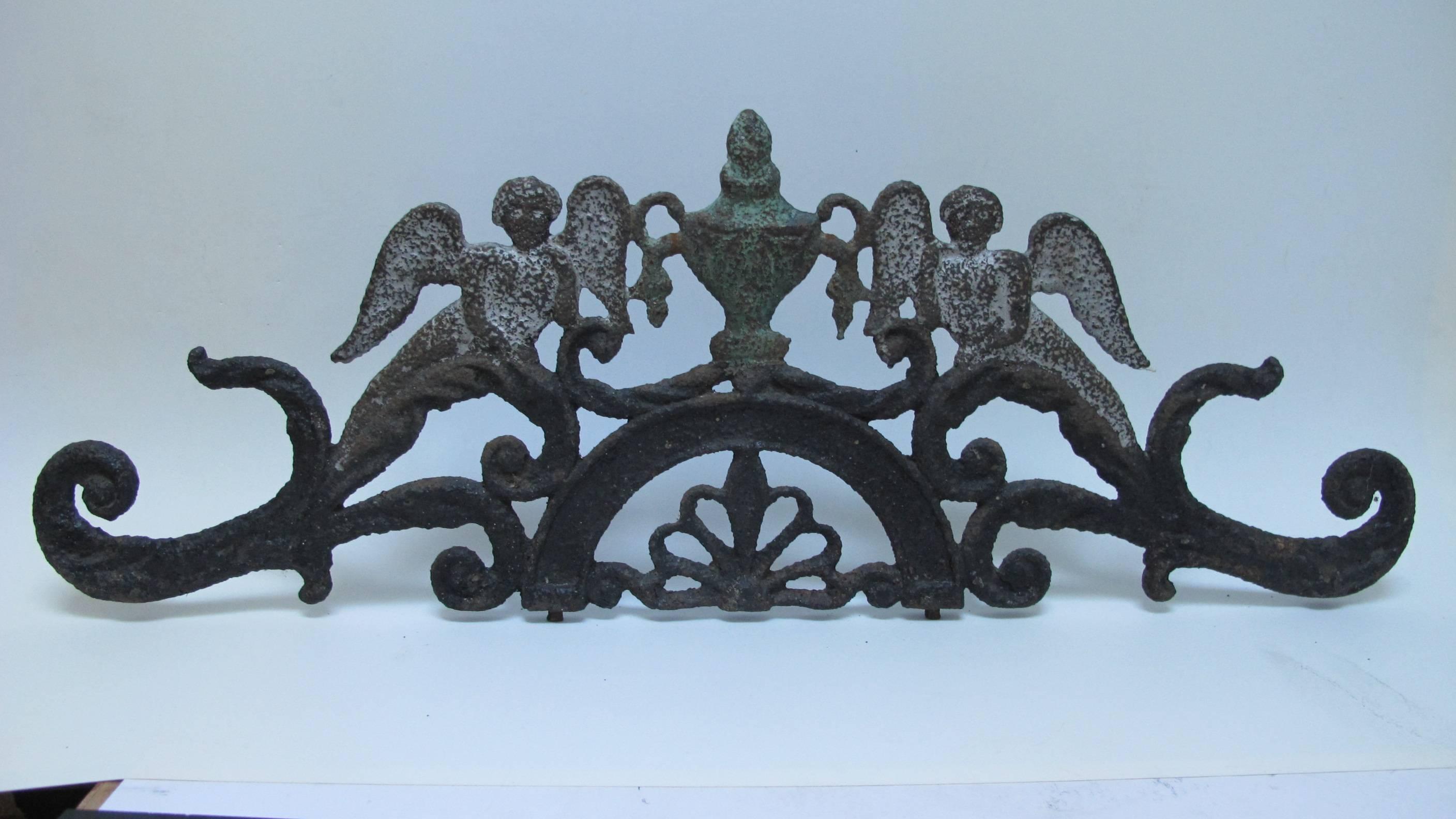 19th Century Early Cast Iron Gate Top with Angels For Sale
