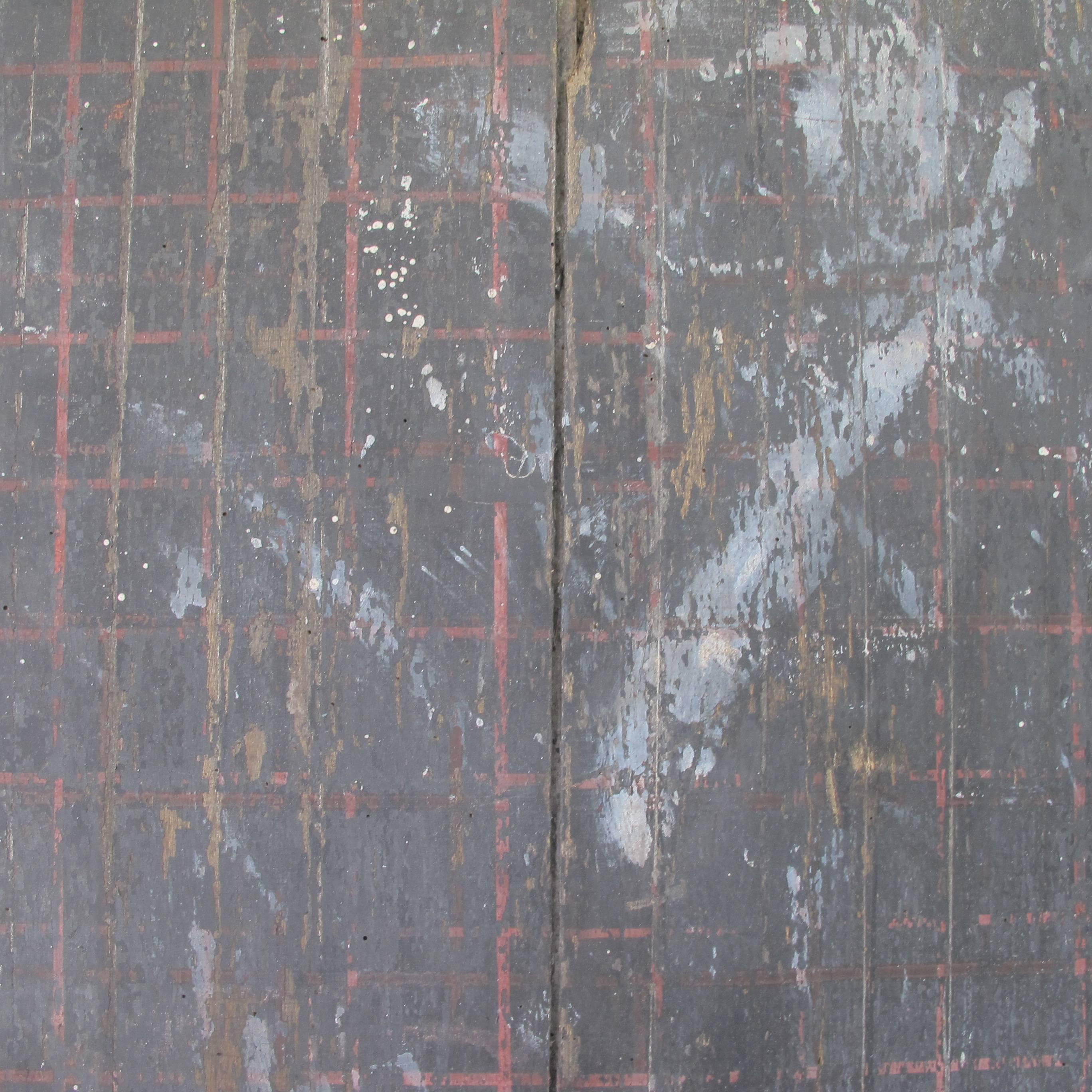 An old painting on four board panel by unknown artist of ethereal space. A mysterious red grid is overlaid on the black space with veils of mystery and star - like patterns behind and in front of grid. In many ways it looks like what you might see