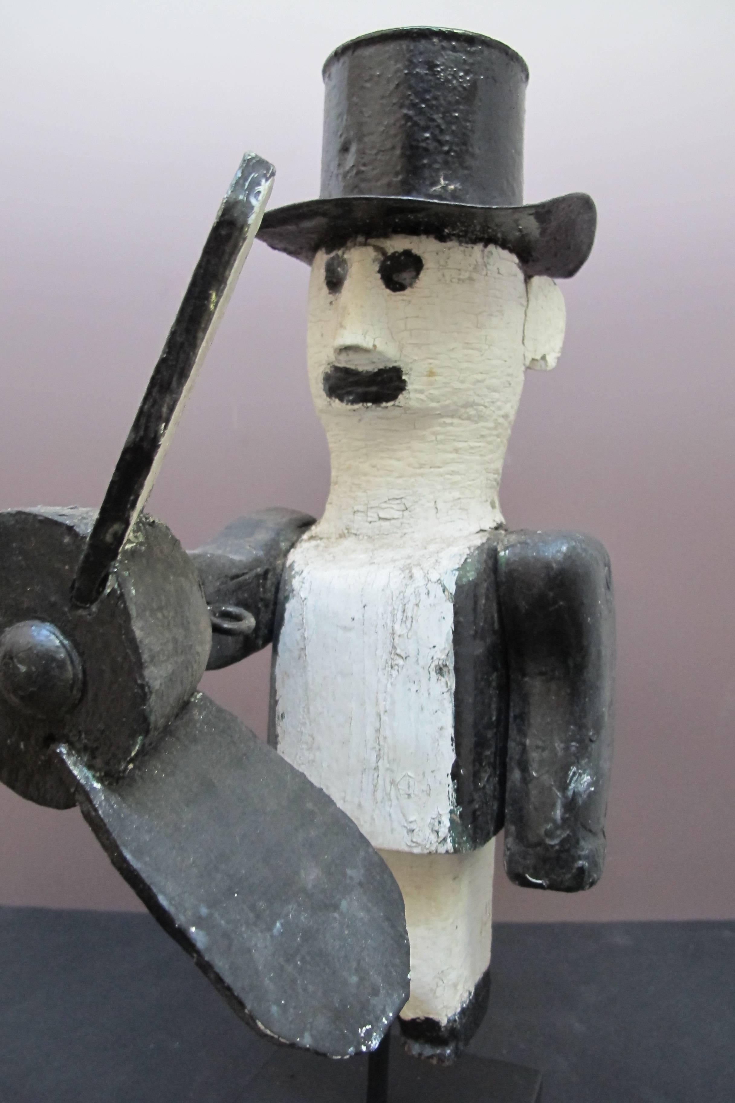 Man in Top Hat Whirligig Folk Art In Excellent Condition For Sale In New York, NY