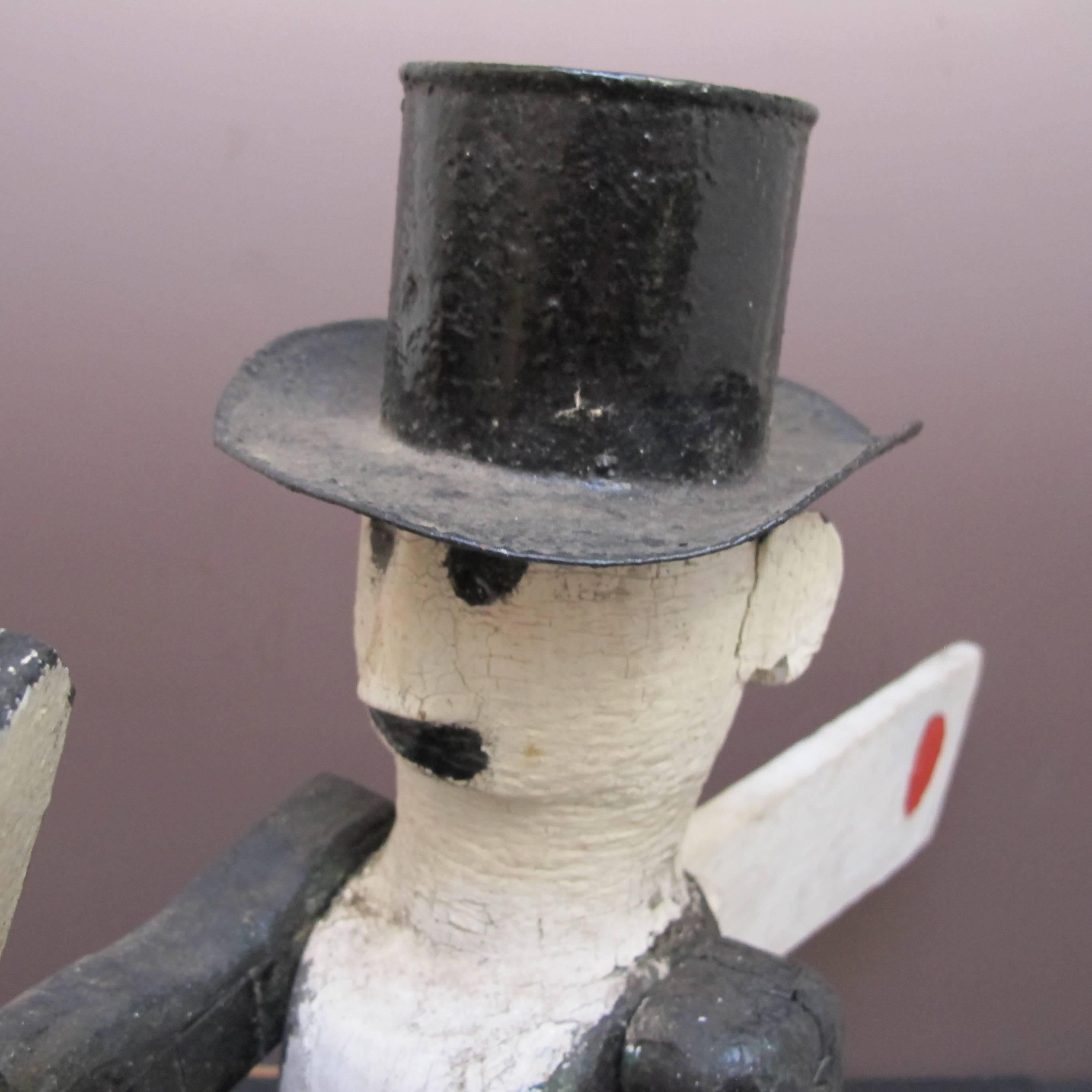 Mid-20th Century Man in Top Hat Whirligig Folk Art For Sale