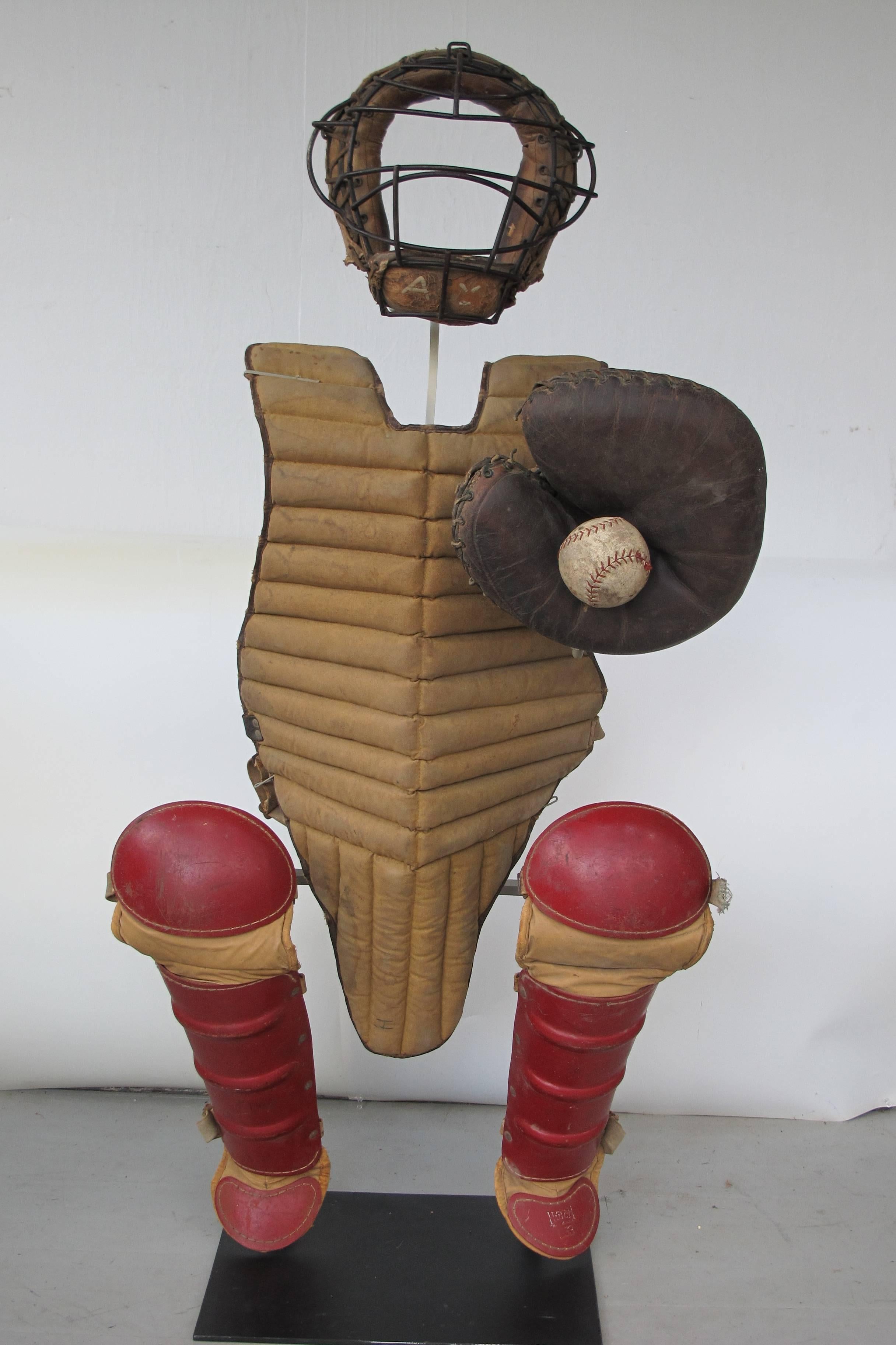 Mid-20th Century Invisible Catcher Baseball Figure with Mask, Mitt and Pads