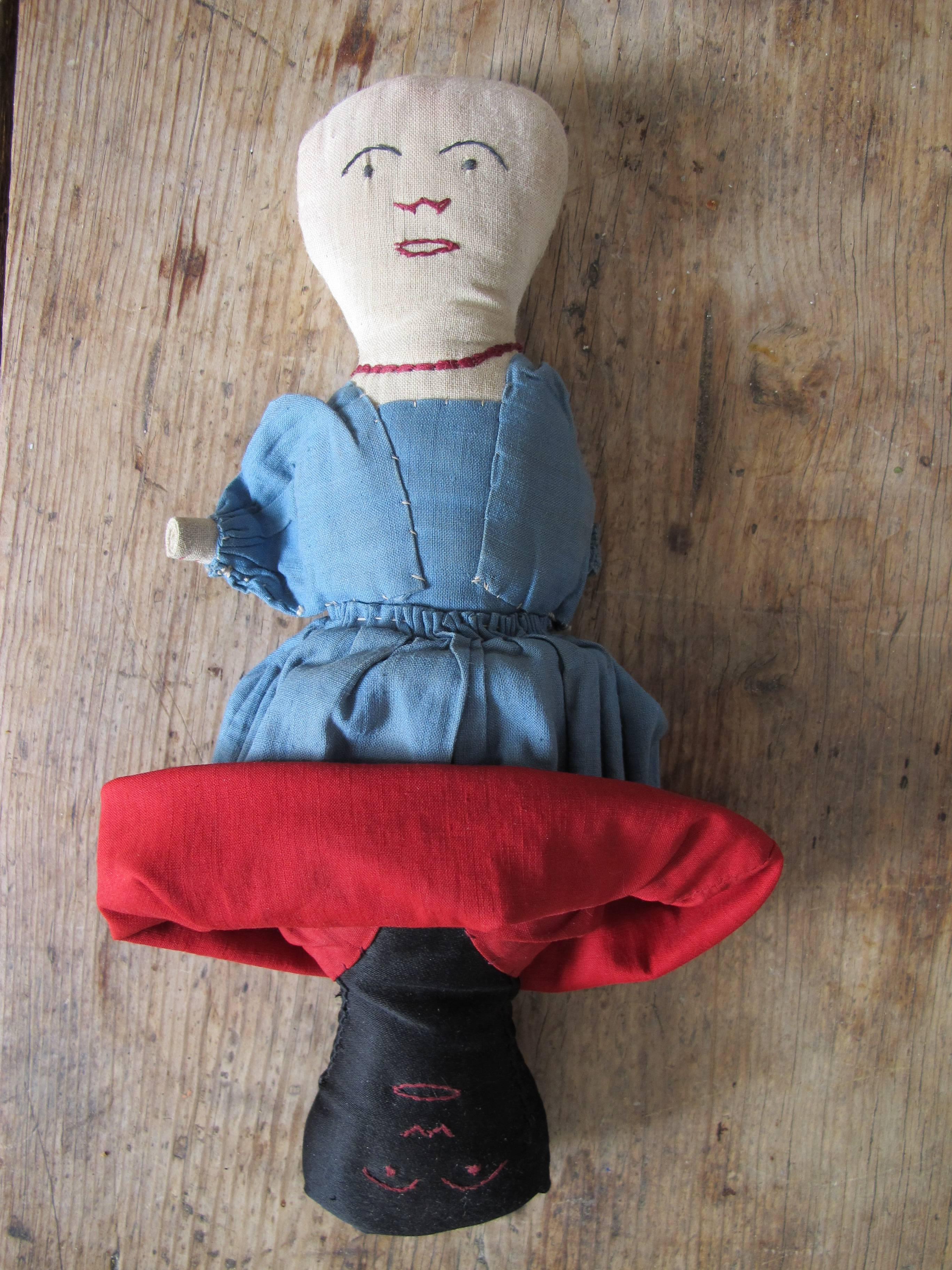 Cloth Topsy Turvy Reversible Black and White Doll In Good Condition In New York, NY