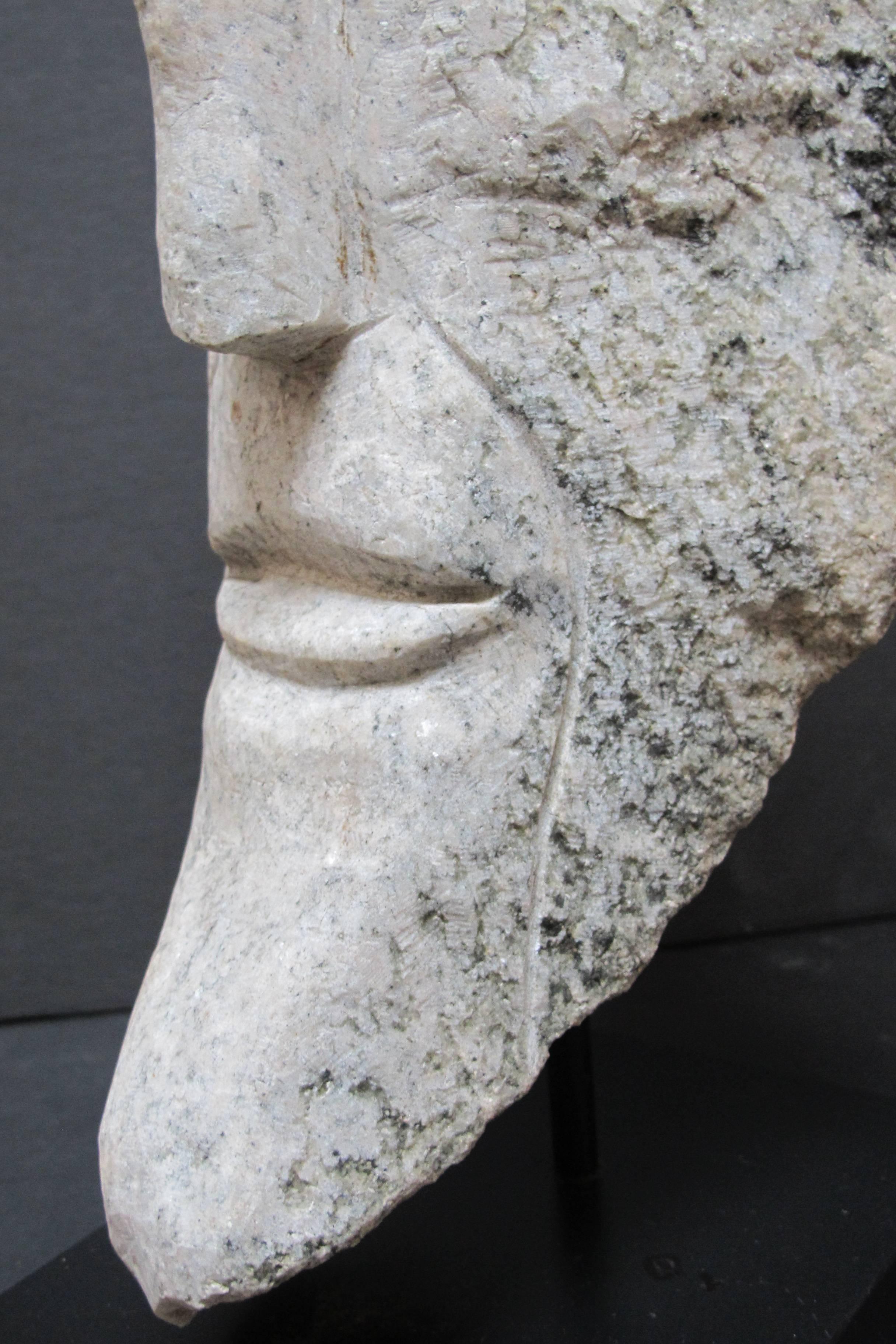 Ted Ludwiczak Elongated Carved Stone Head In Excellent Condition In New York, NY