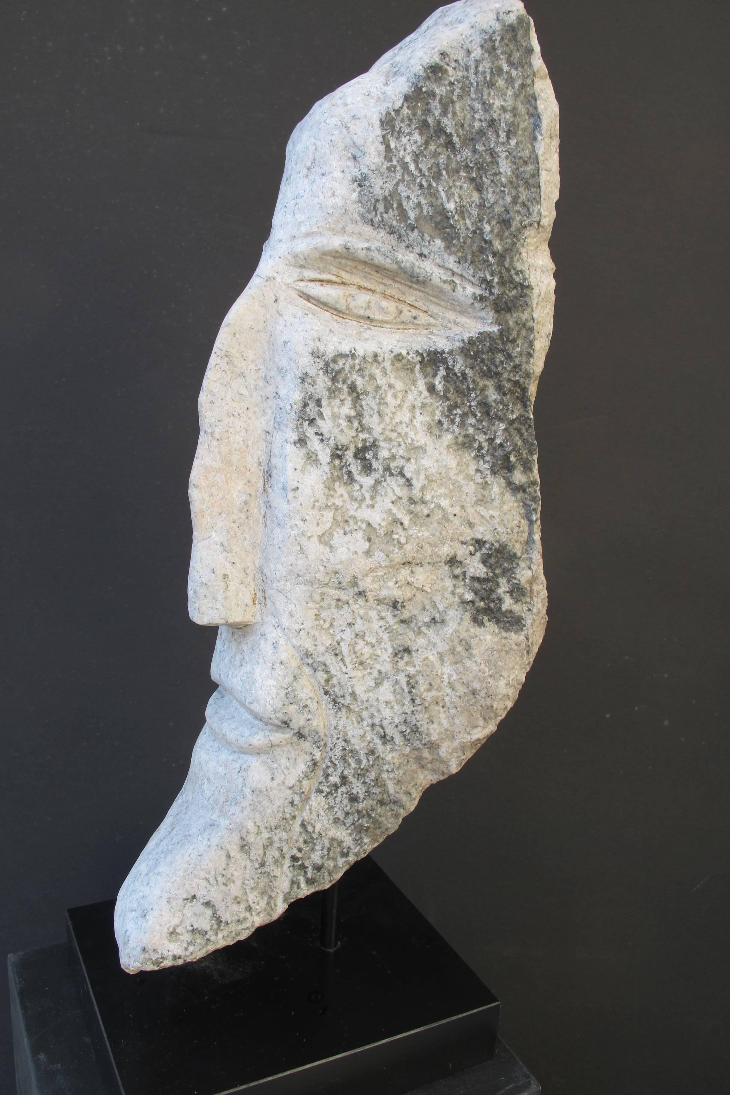 Contemporary Ted Ludwiczak Elongated Carved Stone Head
