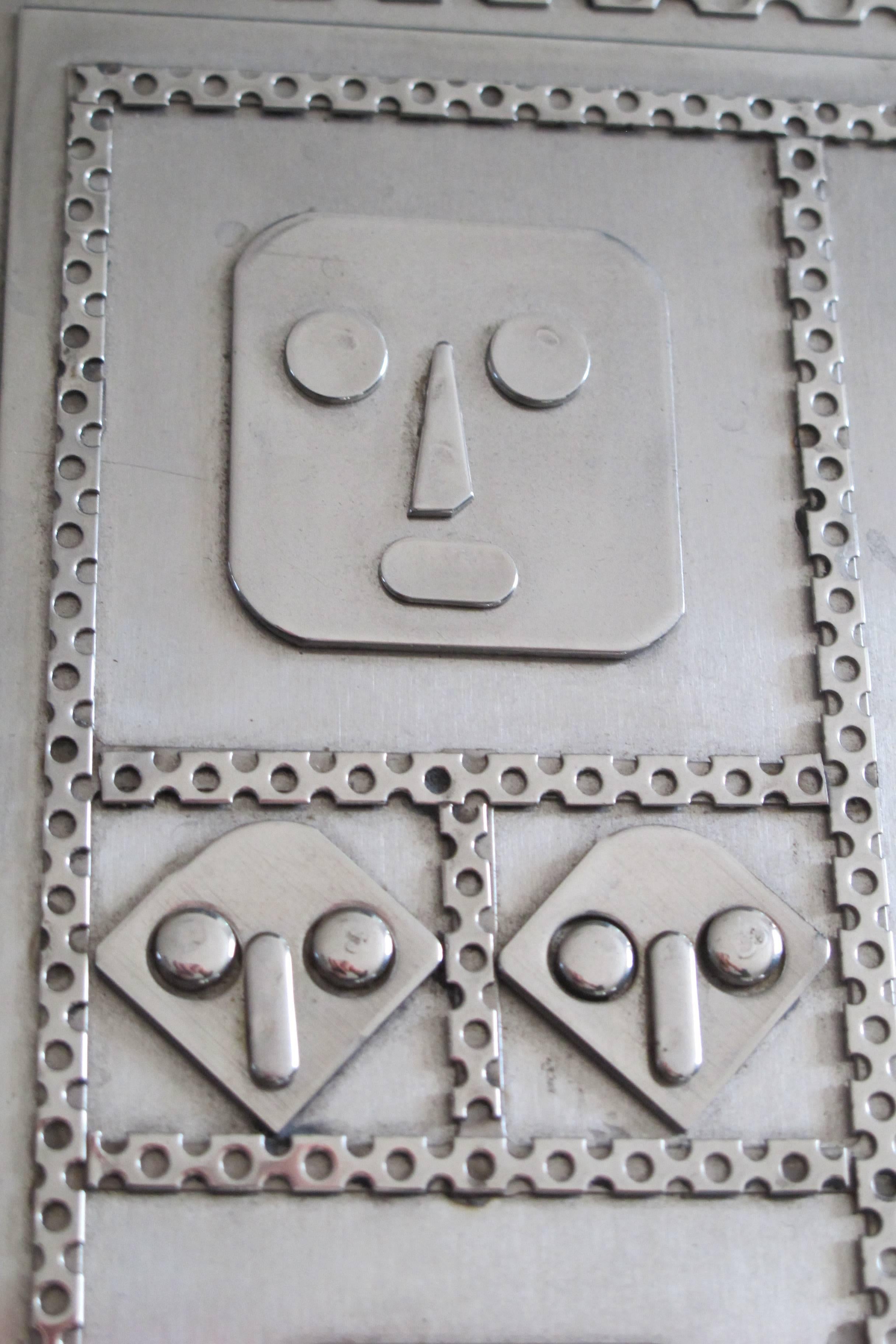 Late 20th Century Jewelry Box with Mask Faces of Stainless Steel by Stanley Szwarc For Sale