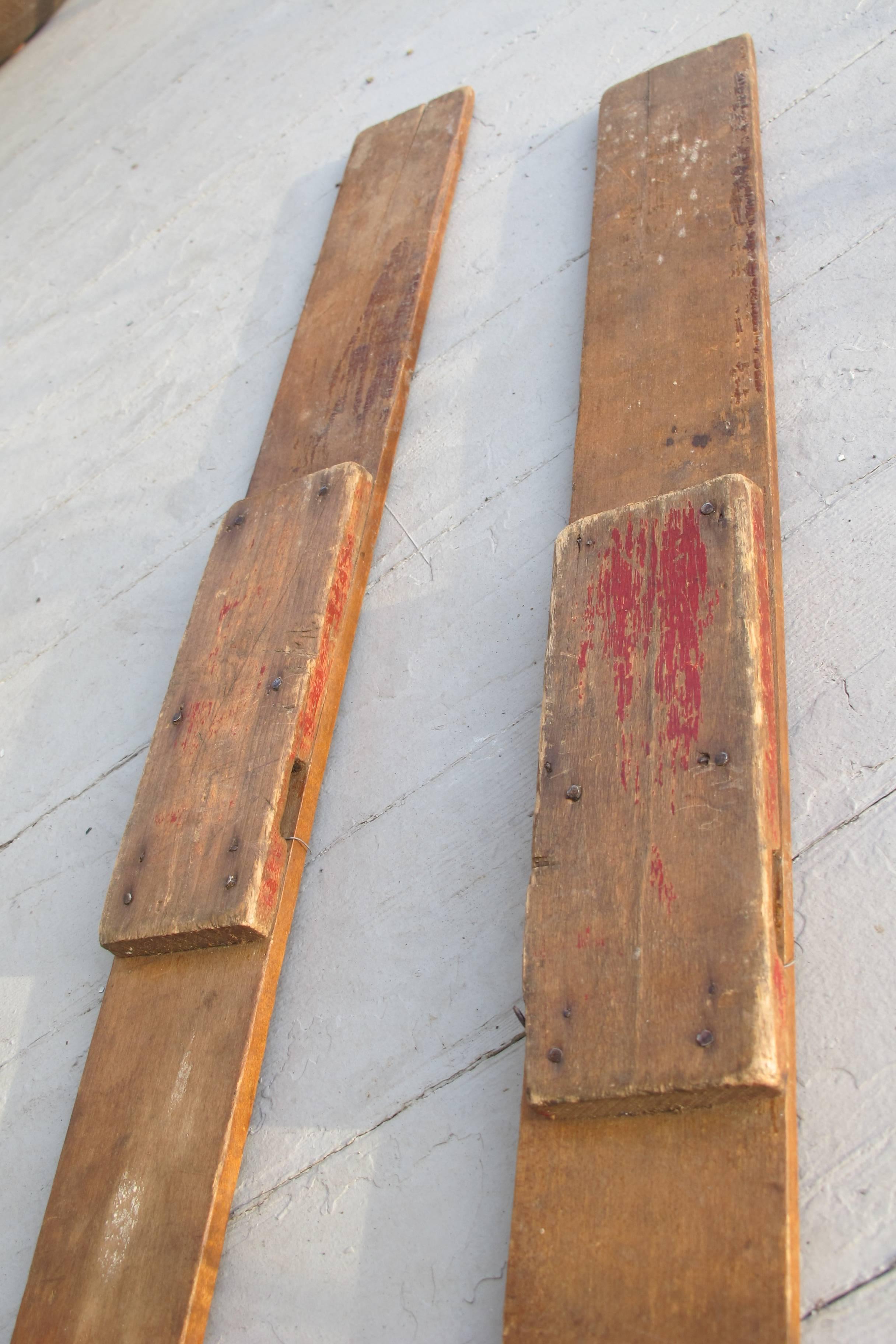 Sporting Art Pair of Early Child's Wooden Skis For Sale