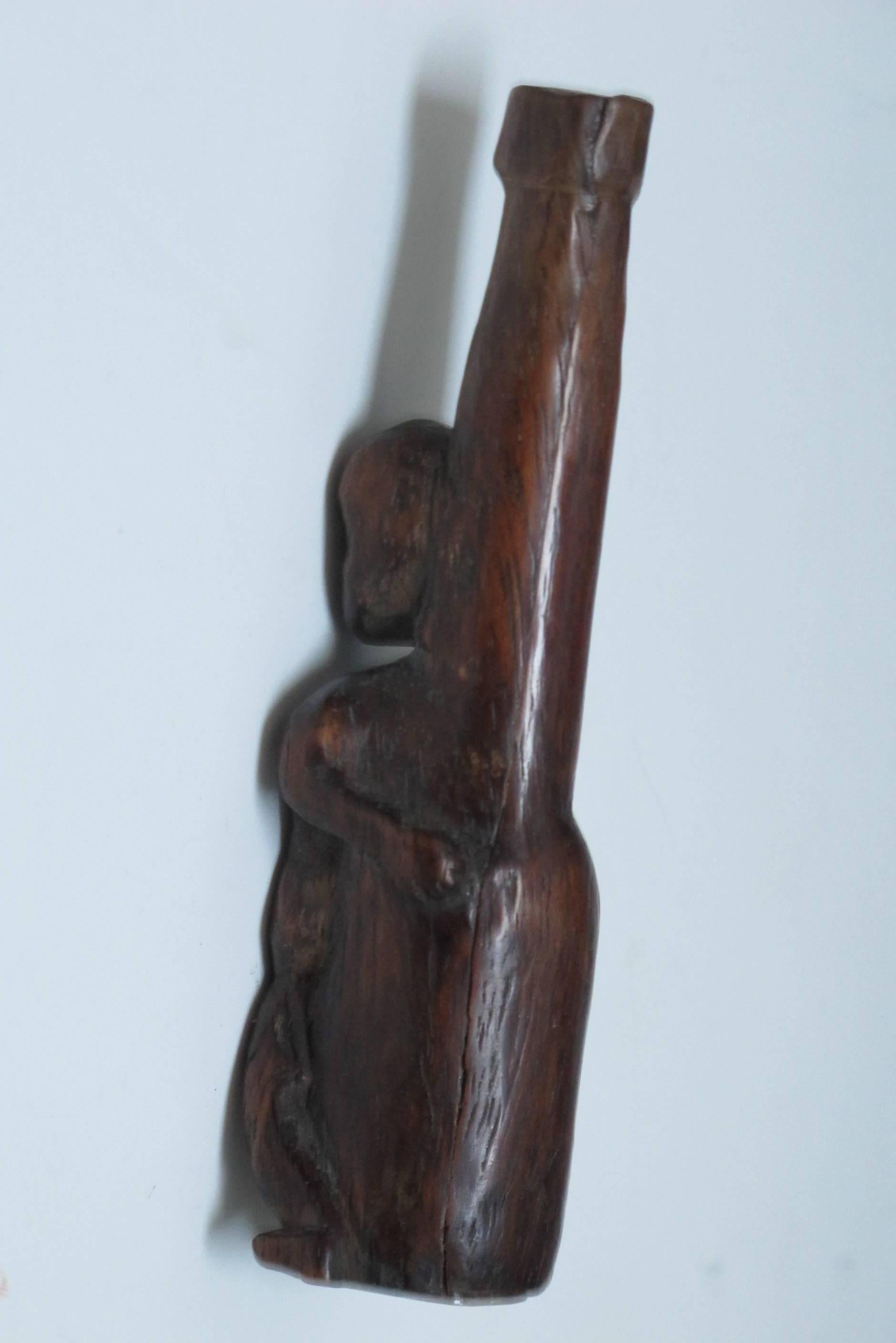 Folk Art Erotic Figural Wood Smoking Piece For Sale