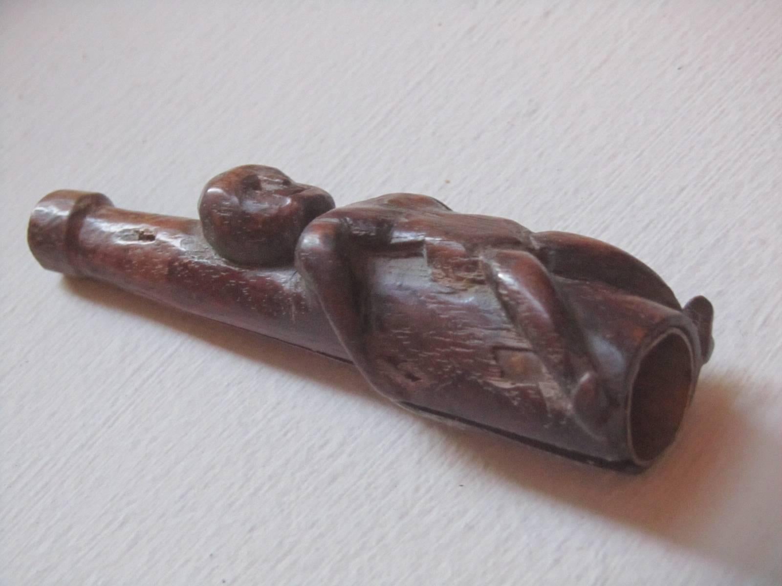 Carved Erotic Figural Wood Smoking Piece For Sale