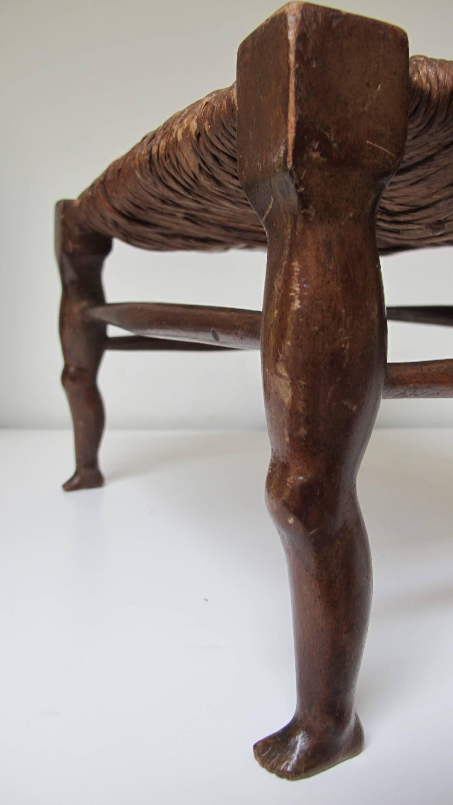 Carved Wood Legs Legs Stool In Excellent Condition For Sale In New York, NY