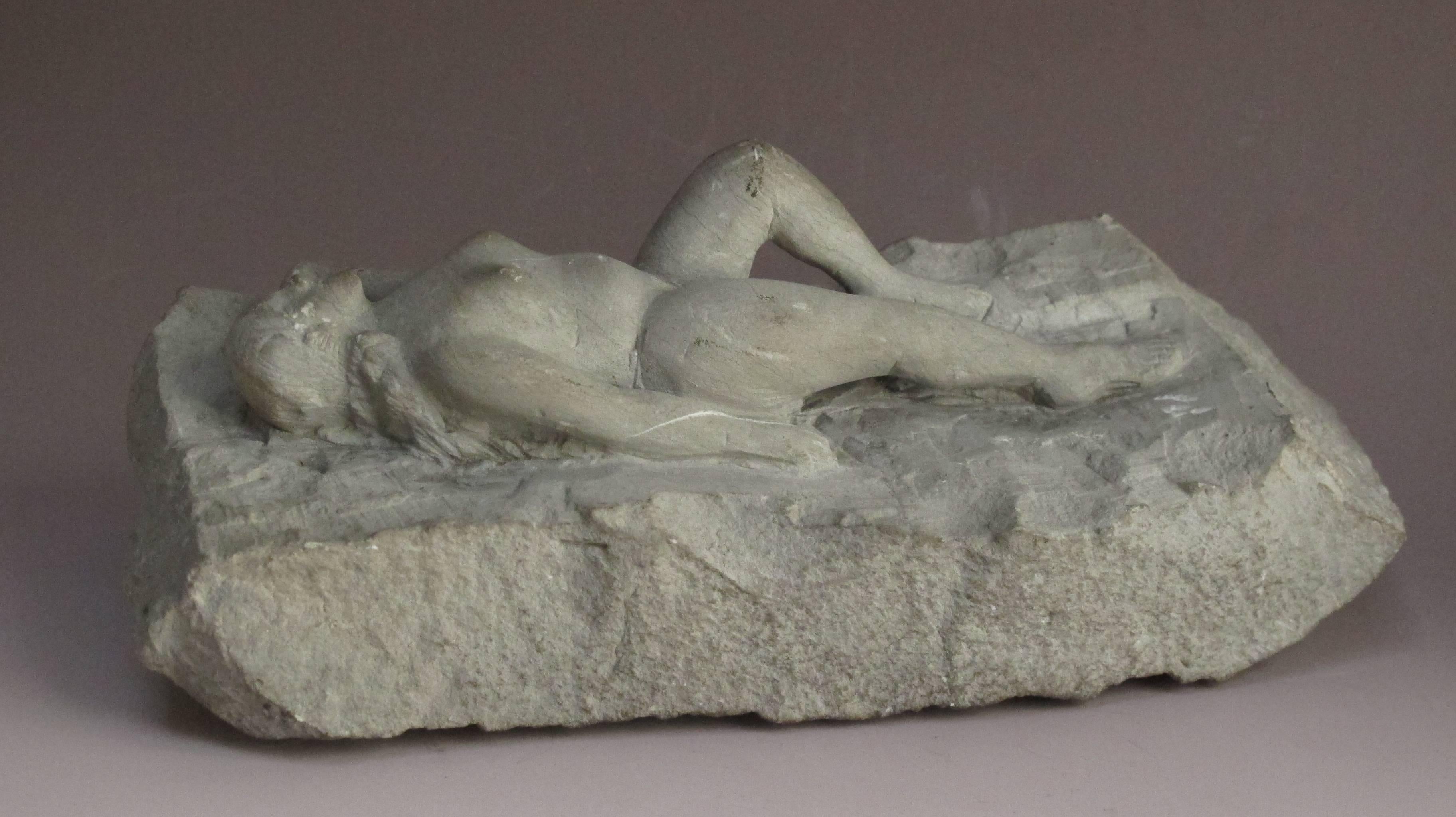 Folk Art Carved Stone Nude Folk Sculpture For Sale