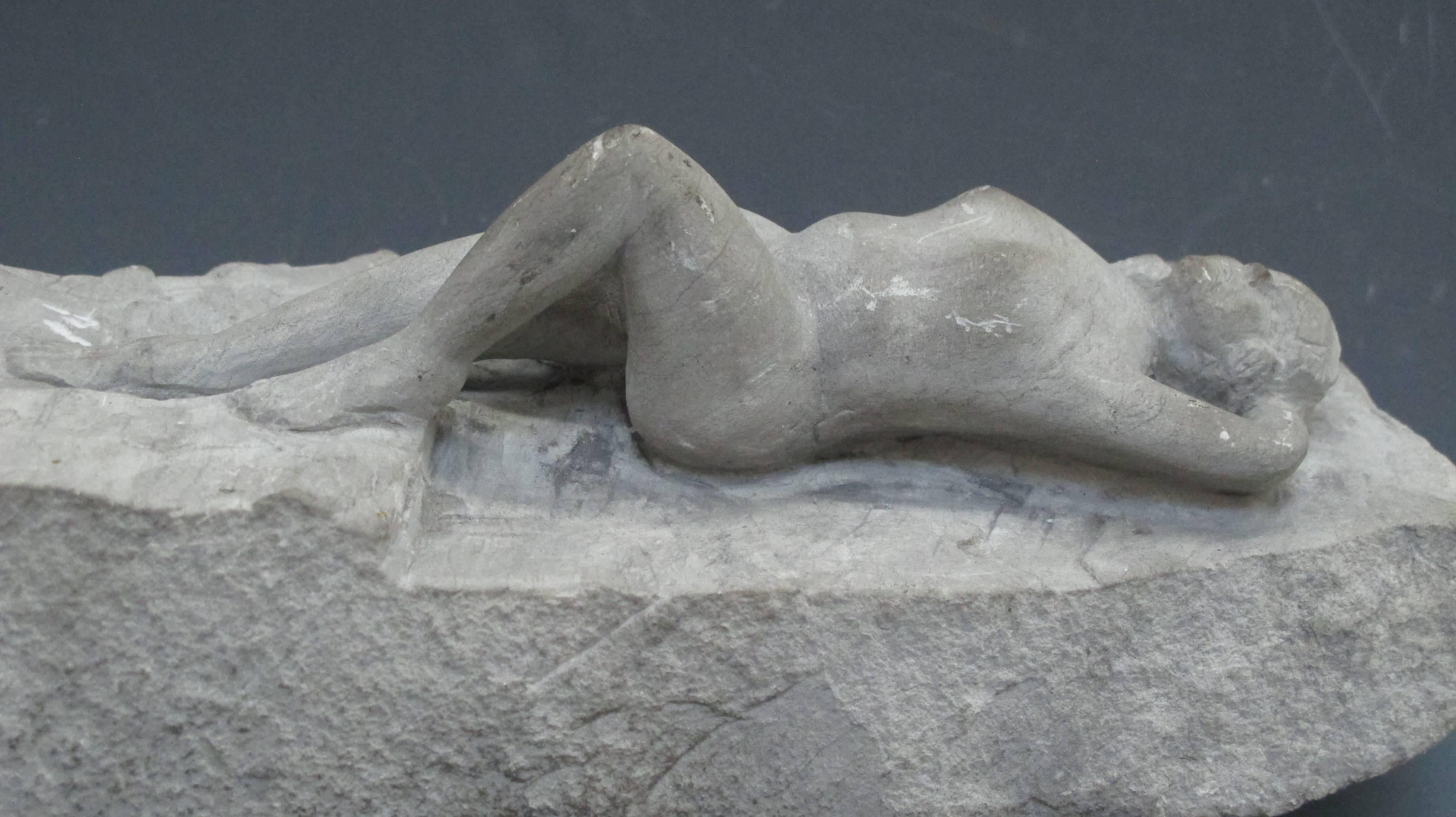 Carved Stone Nude Folk Sculpture For Sale 3