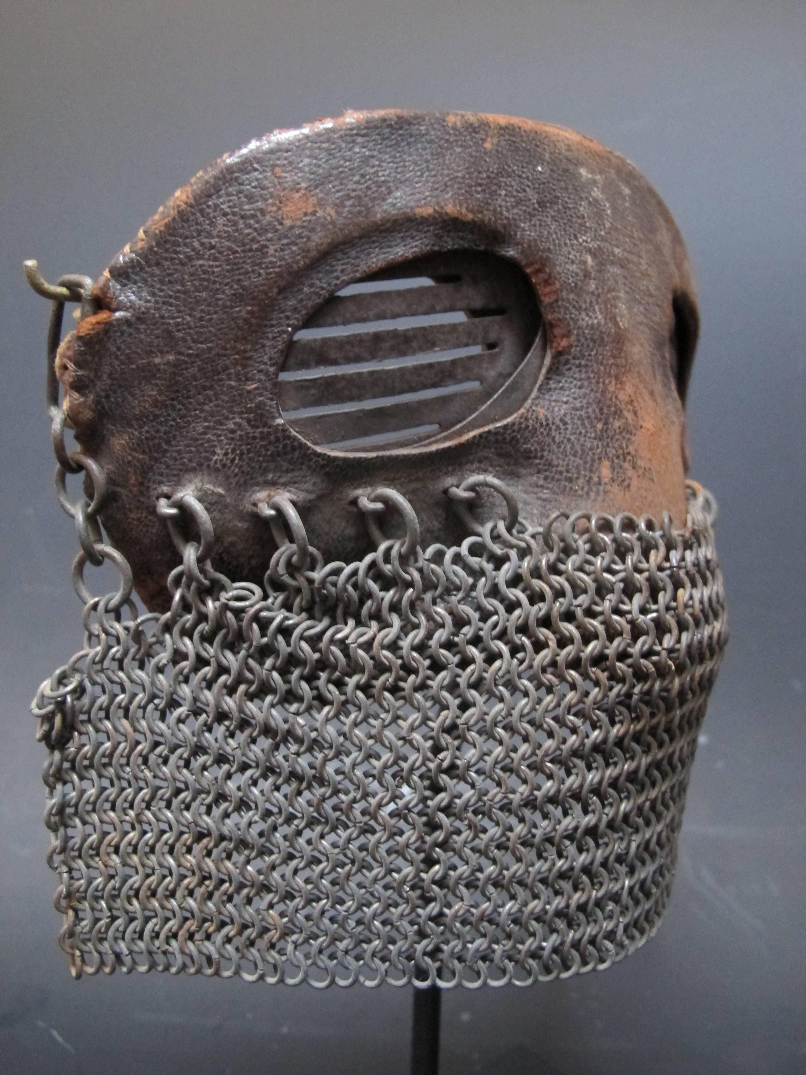 Metalwork Tank Operators Mask from WWI of Iron Leather and Chain Mail