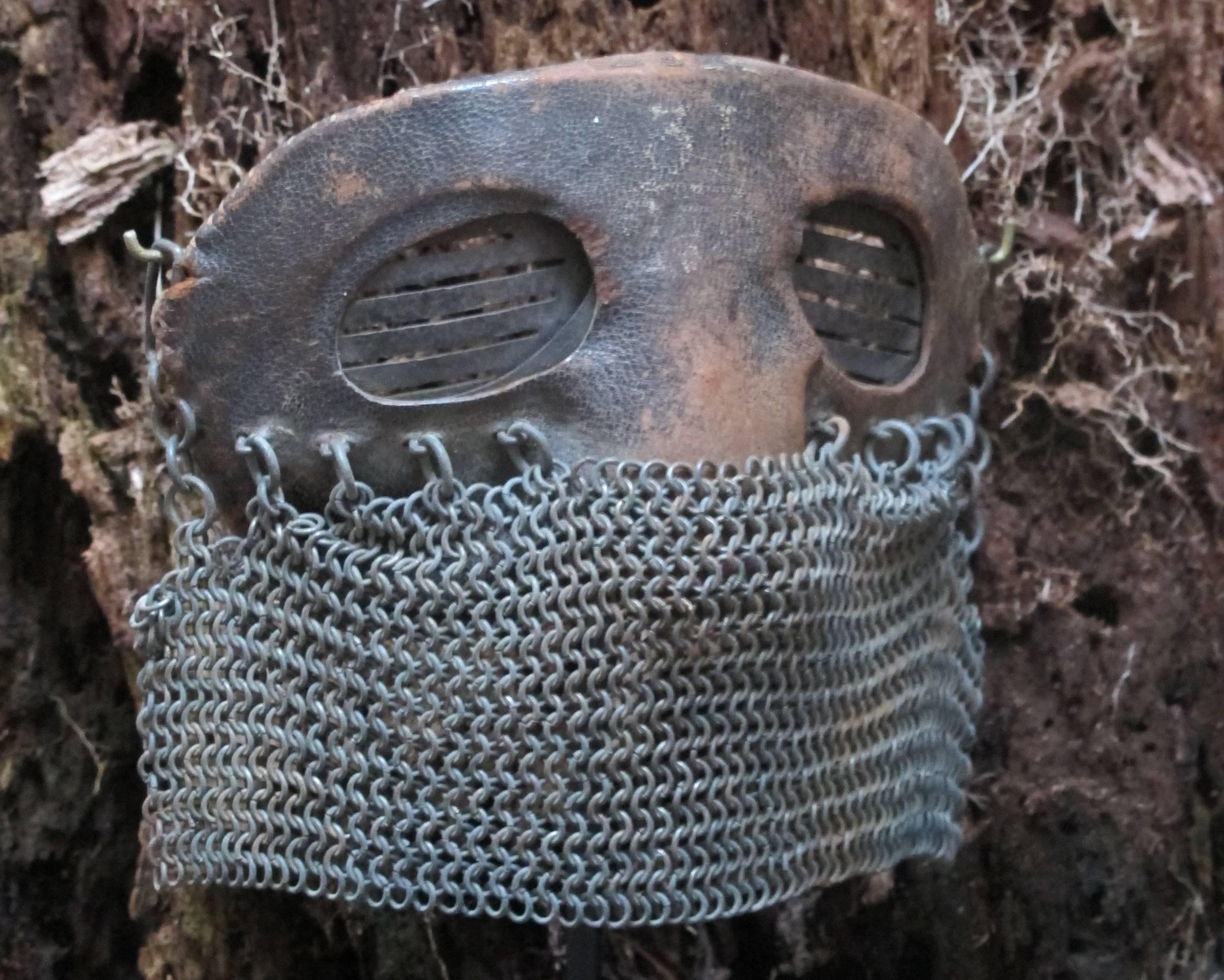Tank Operators Mask from WWI of Iron Leather and Chain Mail In Good Condition In New York, NY