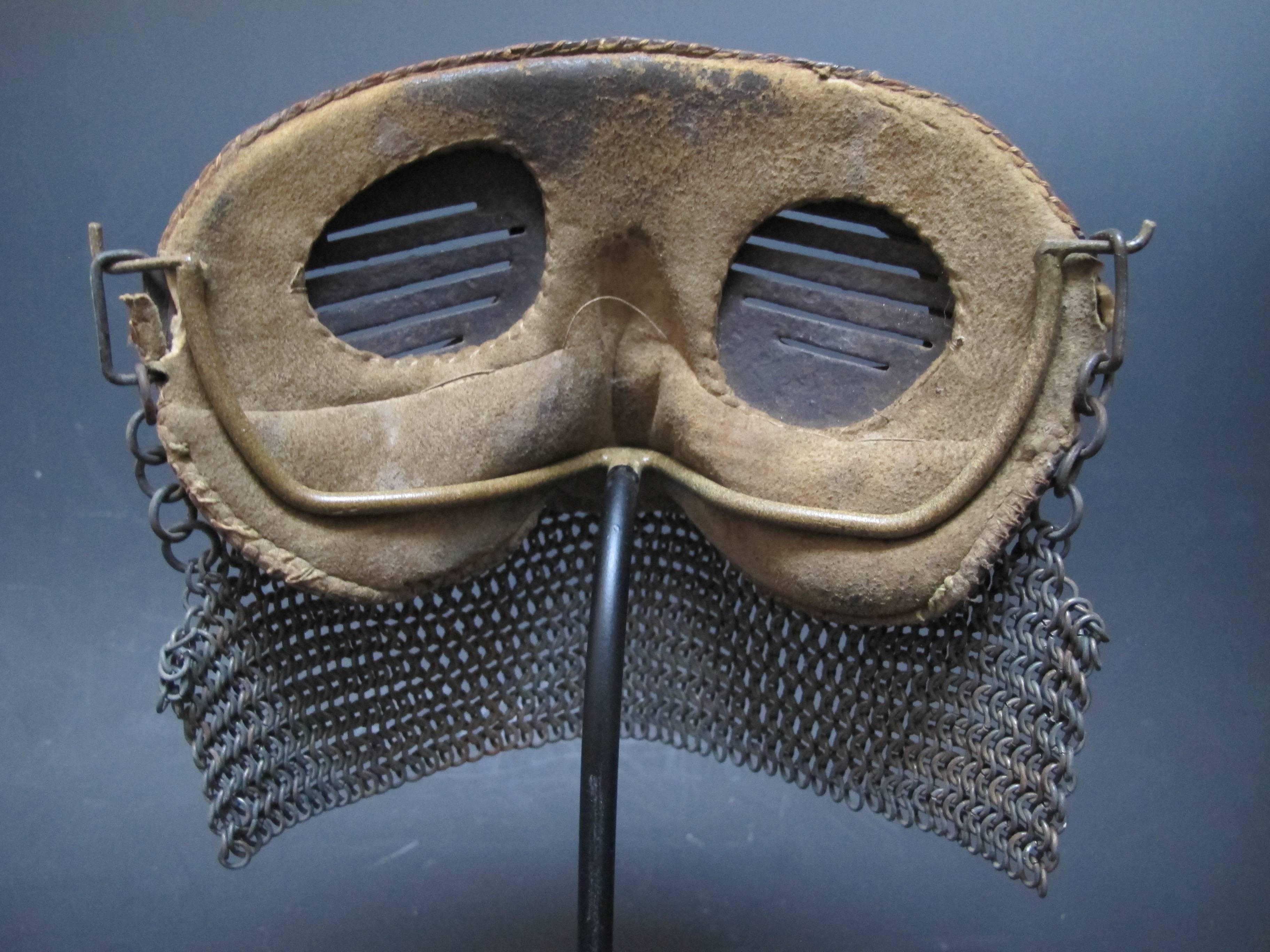 Industrial Tank Operators Mask from WWI of Iron Leather and Chain Mail