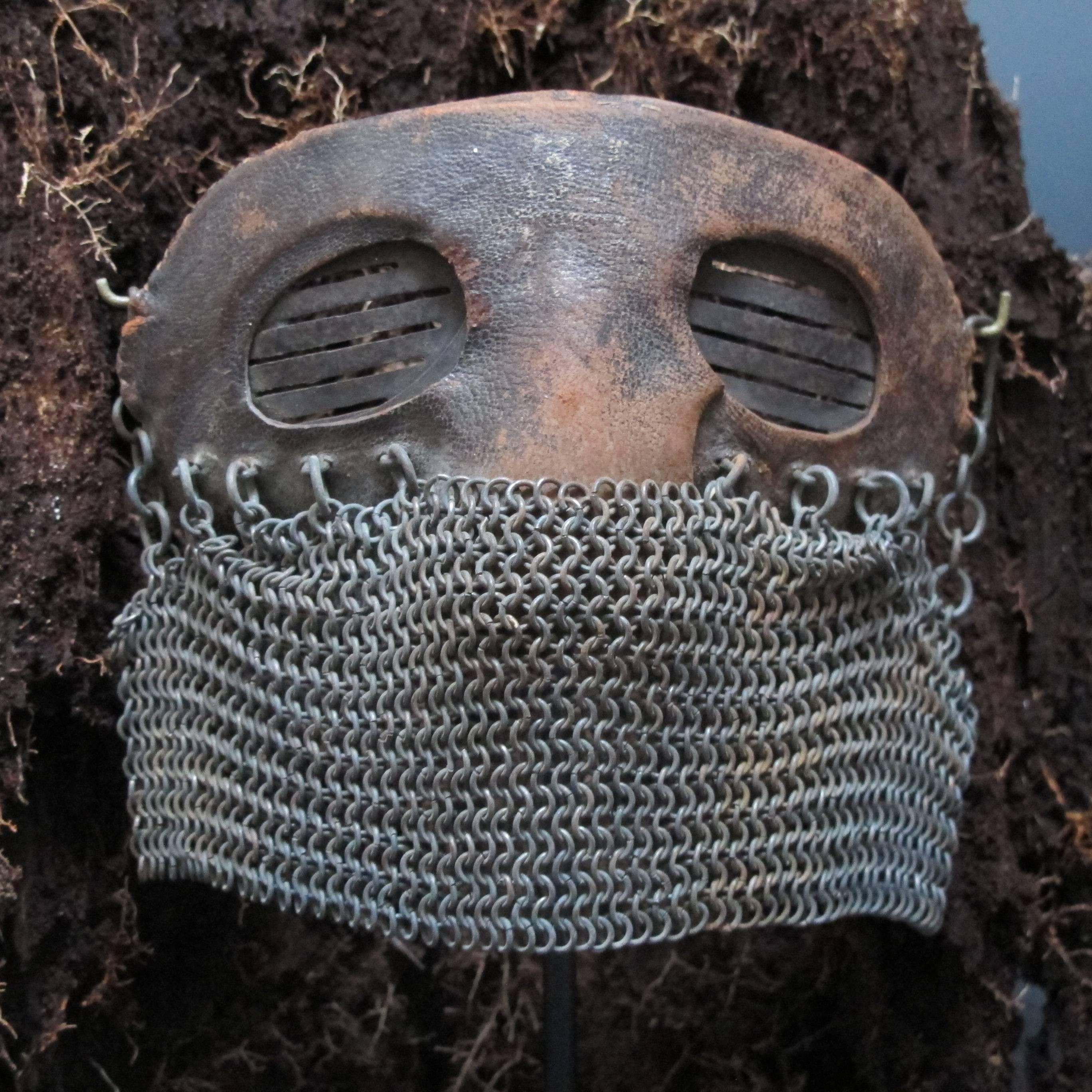 English Tank Operators Mask from WWI of Iron Leather and Chain Mail
