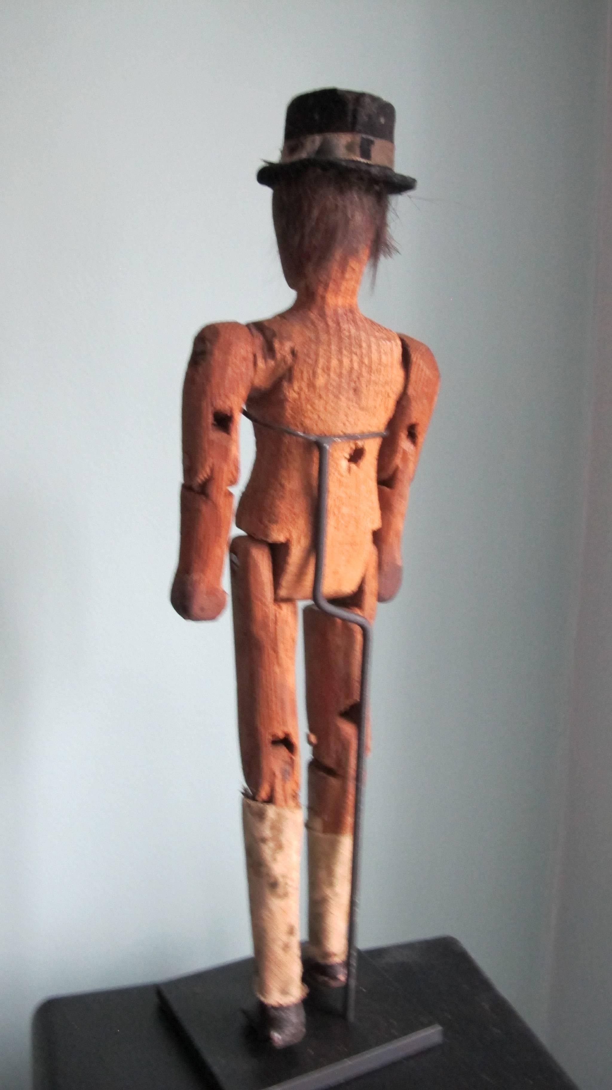 Carved Articulated Folk Art Figure with Top Hat For Sale
