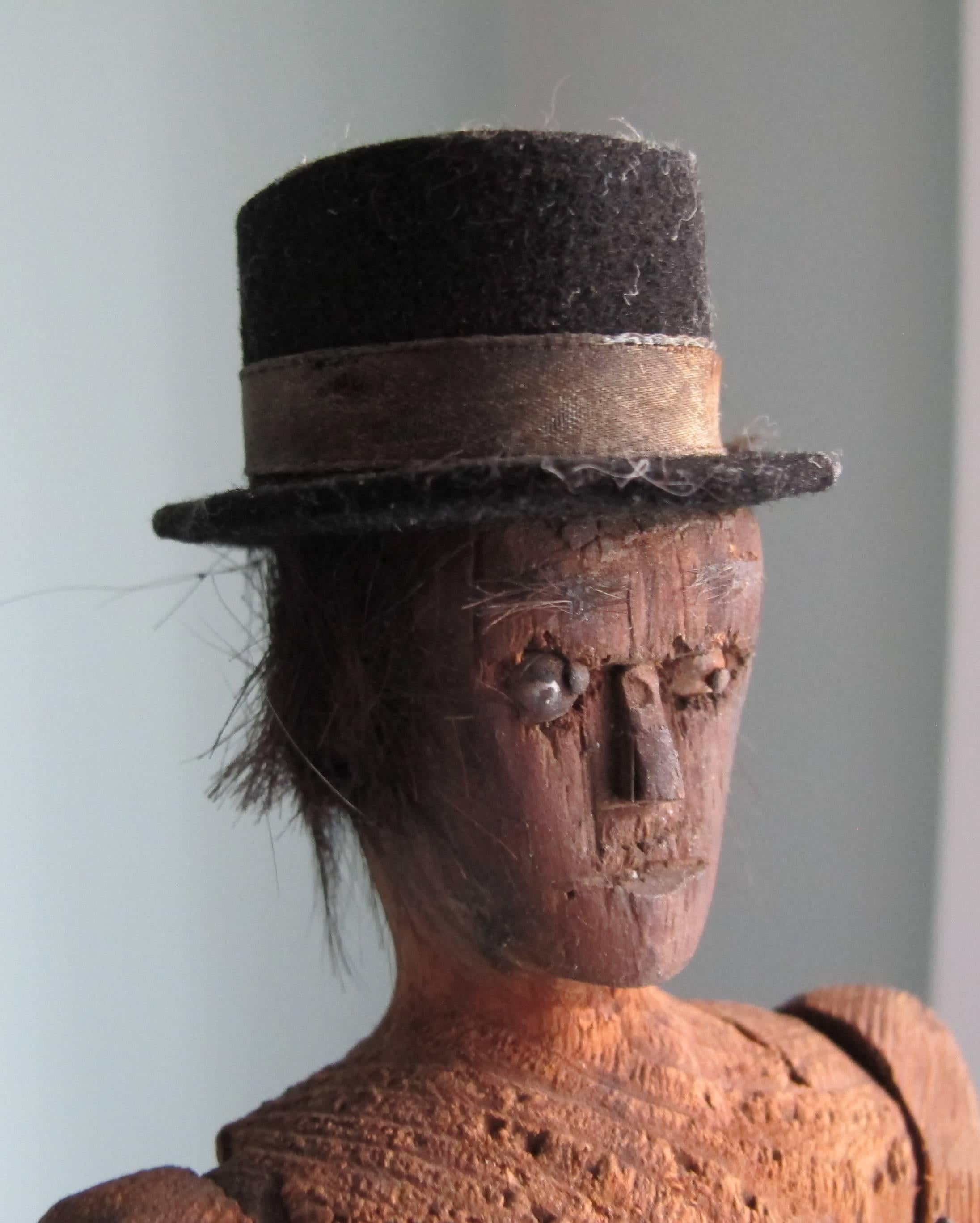 American Articulated Folk Art Figure with Top Hat For Sale