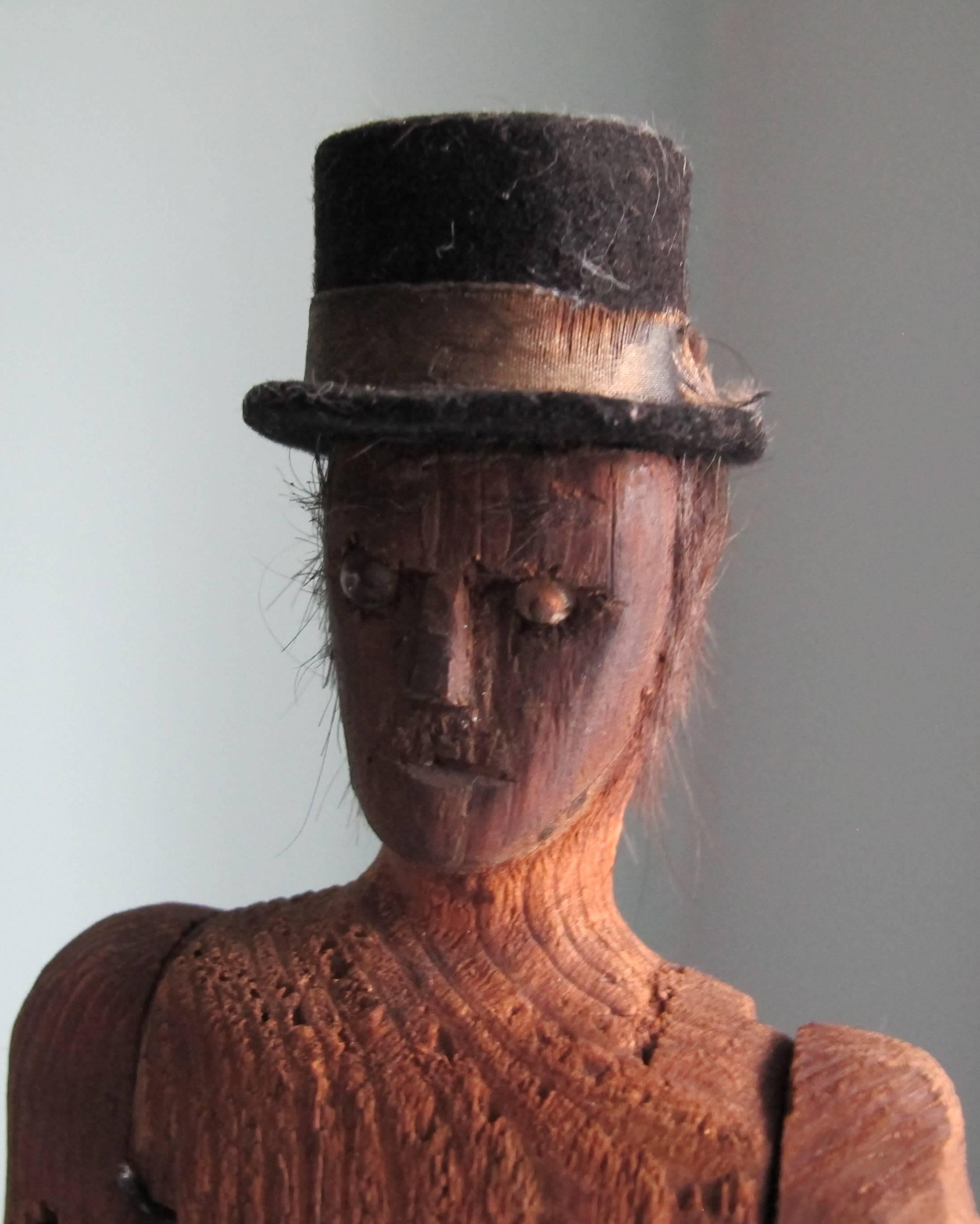 Articulated Folk Art Figure with Top Hat In Good Condition For Sale In New York, NY